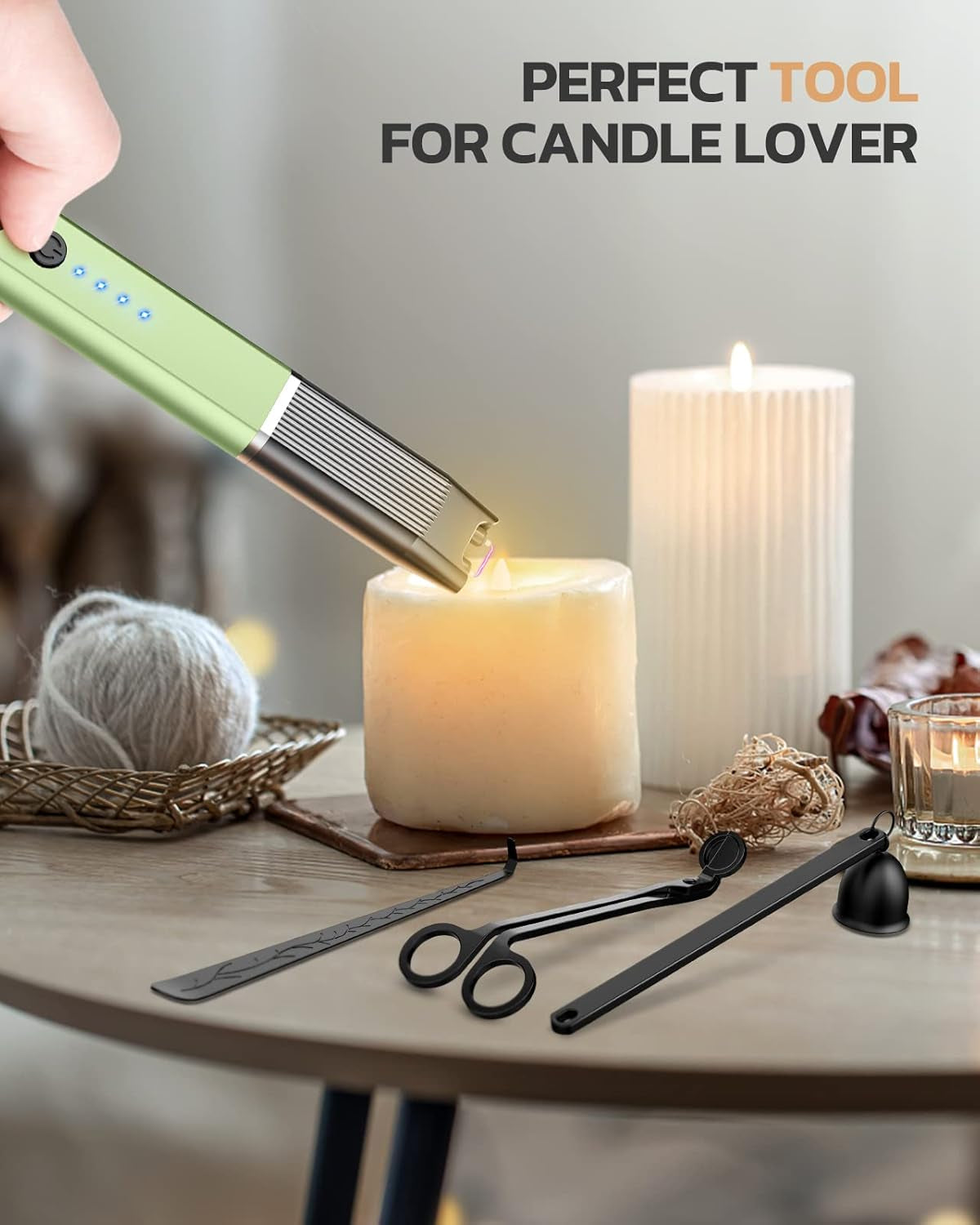 USB Rechargeable Electric Candle Lighter with Battery Indicator - Windproof Arc Lighter for Candles, Grills, BBQs, Stoves, and Fireplaces with Hanging Hook