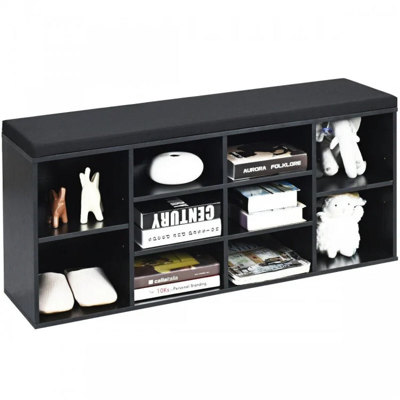 10-Cube Shoe Storage Bench with Cushion for Entryway Organization