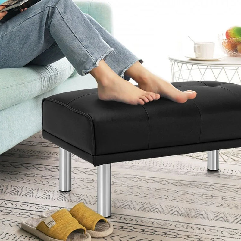 Rectangle Tufted Ottoman Featuring Stainless Steel Legs for Living Room Decor