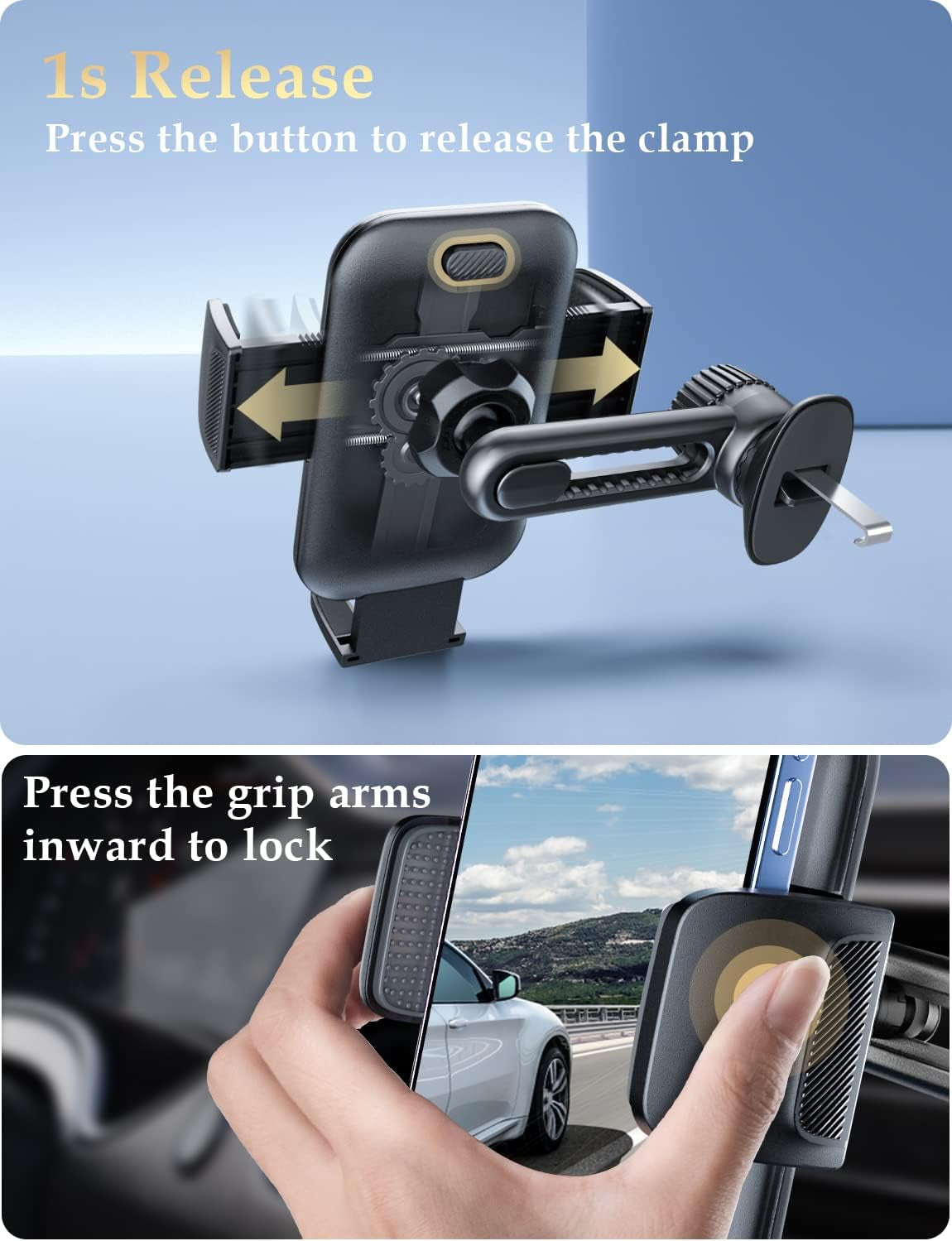 Universal Car Vent Phone Holder: Hands-Free Mount for iPhone & Samsung Smartphones - Compatible with Thick Cases