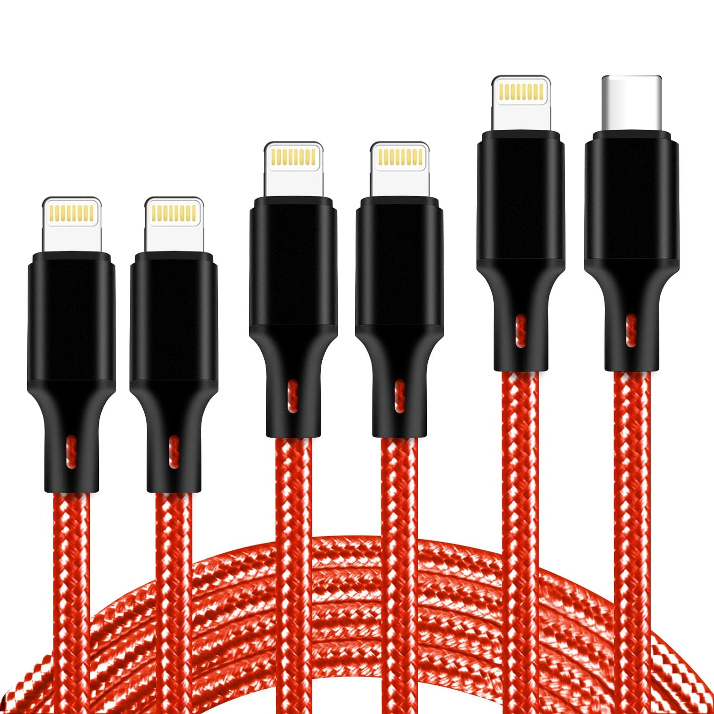 Iphone Charger, 5 Pack 3/3/6/6/10FT Apple Mfi Certified USB Lightning Cable Nylon Braided Fast Charging Cord Compatible for Iphone - Black