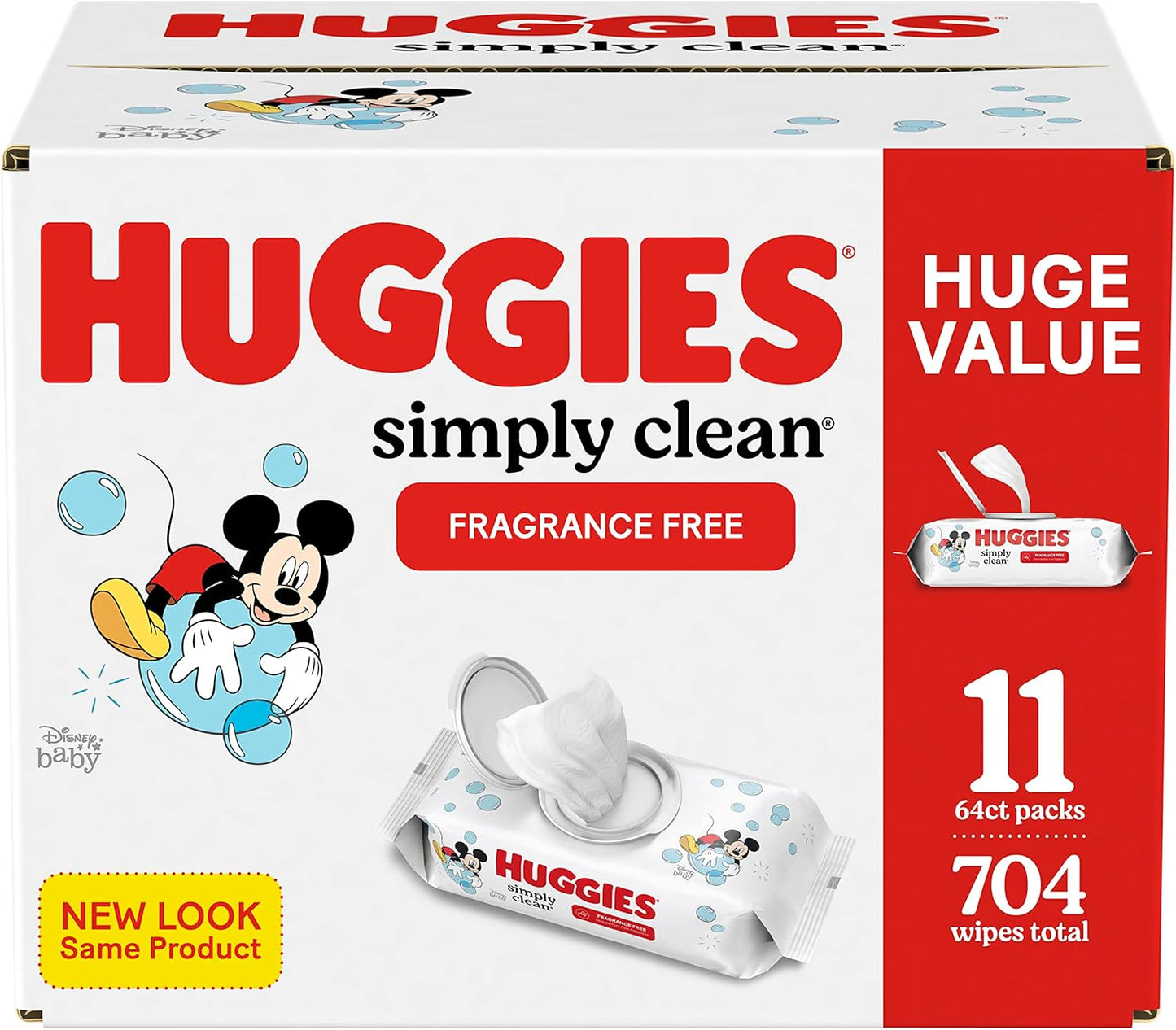 Baby Wipes, Simply Clean, UNSCENTED, Hypoallergenic, 11 Flip Top Packs, 704 Count (Packaging May Vary)