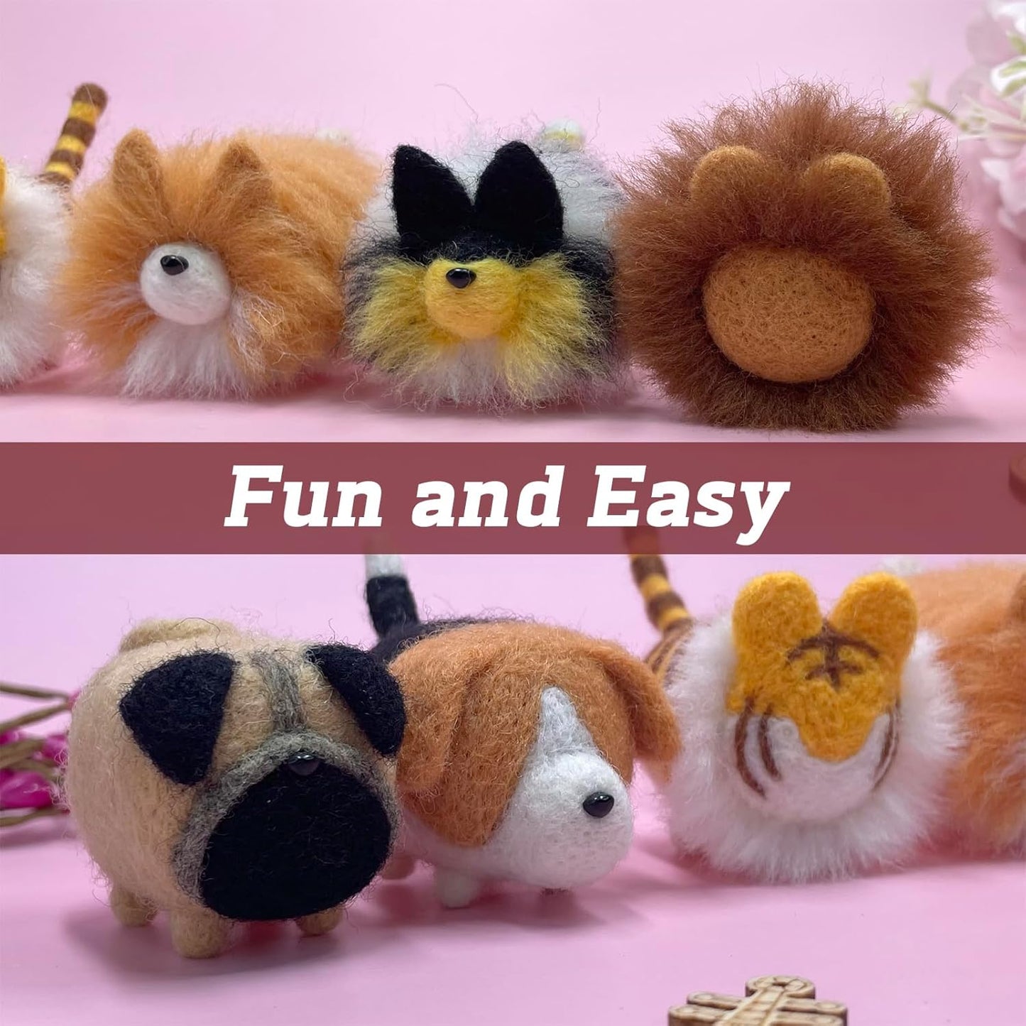 Professional Needle Felting Kit for Adults - Complete DIY Craft Set with Felting Supplies, Needles, Wool, and Tools for Beginners - Create 6 Faceless Animal Designs