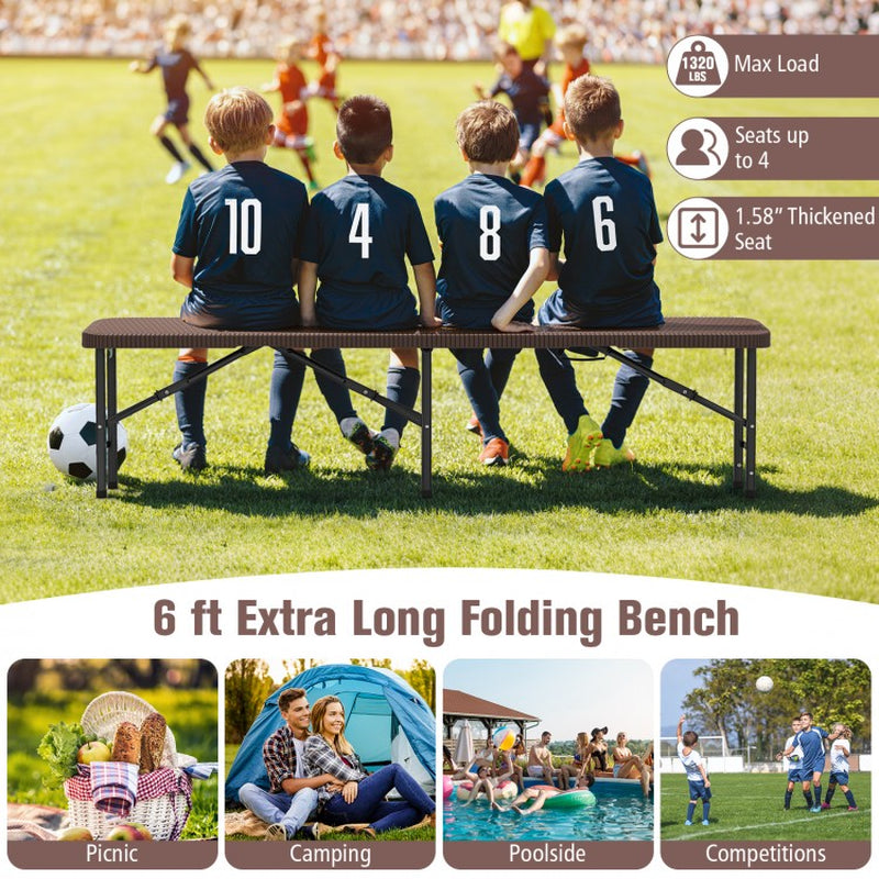 6-Foot Plastic Folding Bench with 1320 lbs Weight Capacity and Convenient Handle
