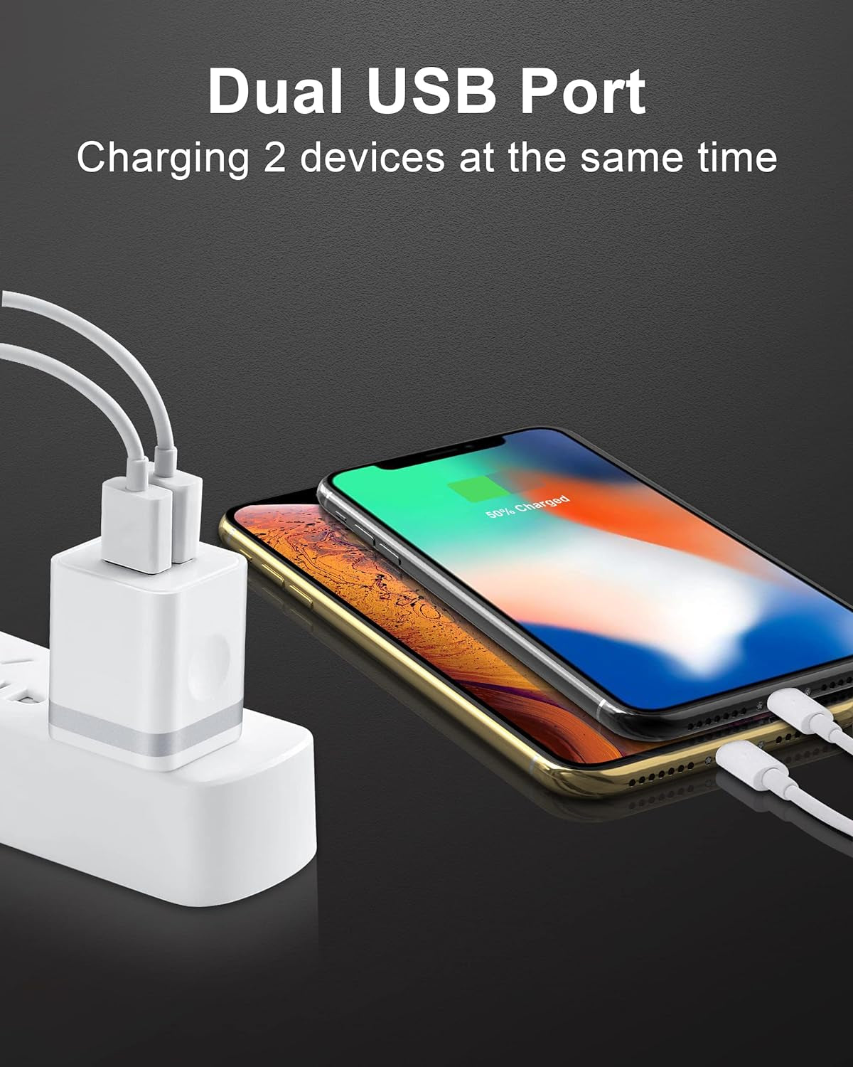 MFi Certified iPhone Charger Bundle: 3FT, 6FT, and 10FT Charging Cables with Dual USB Wall Charger Adapters for iPhone