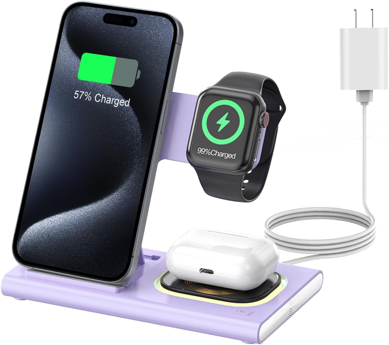 3-in-1 Foldable Wireless Charging Station for Apple Devices - Compatible with iPhone 11-16 Series, iWatch, and AirPods (White)
