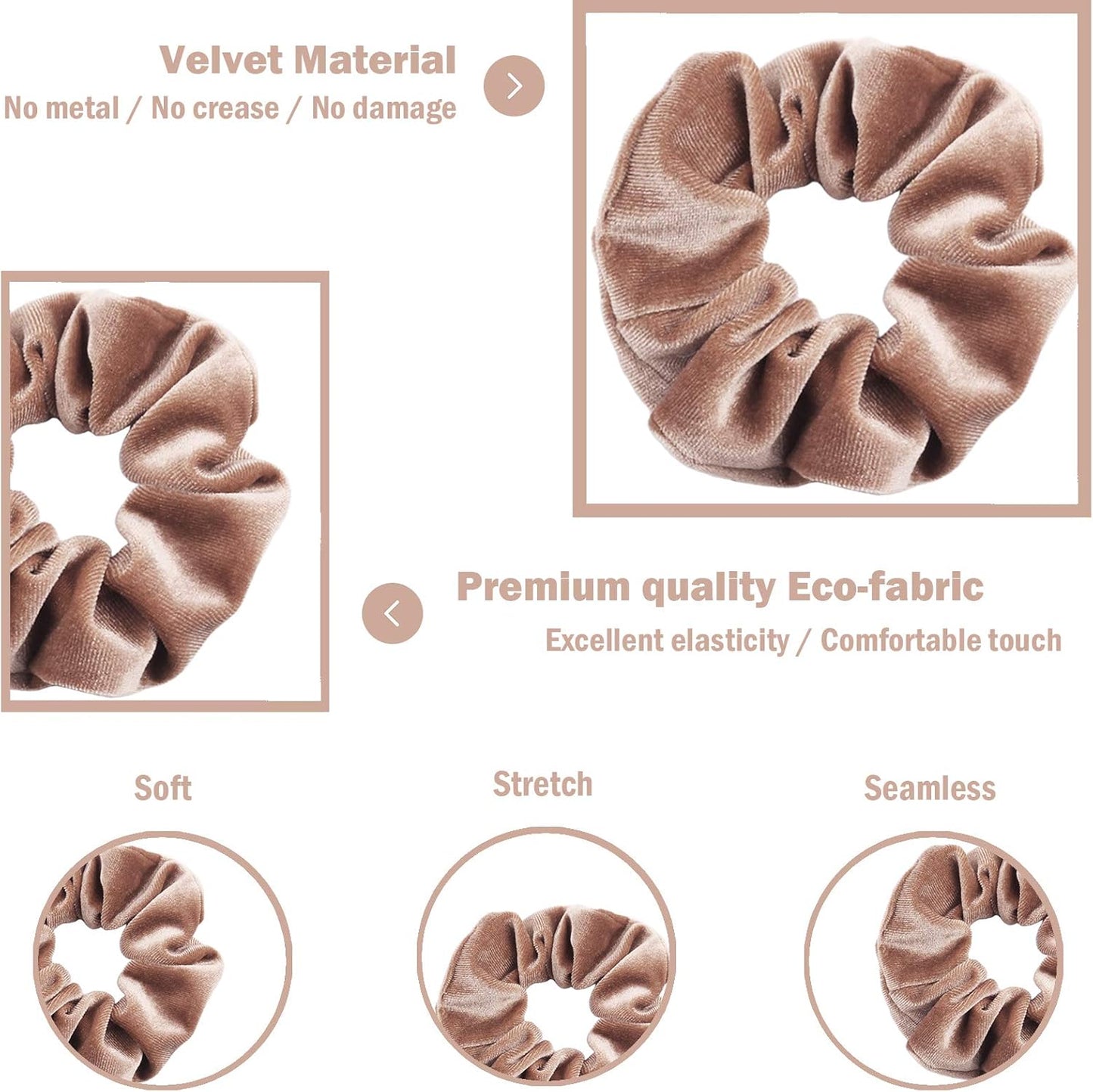 Velvet Scrunchies for Women - 12 Pack of Classic Dark Color Elastic Hair Ties, Soft Ponytail Holders and Accessories