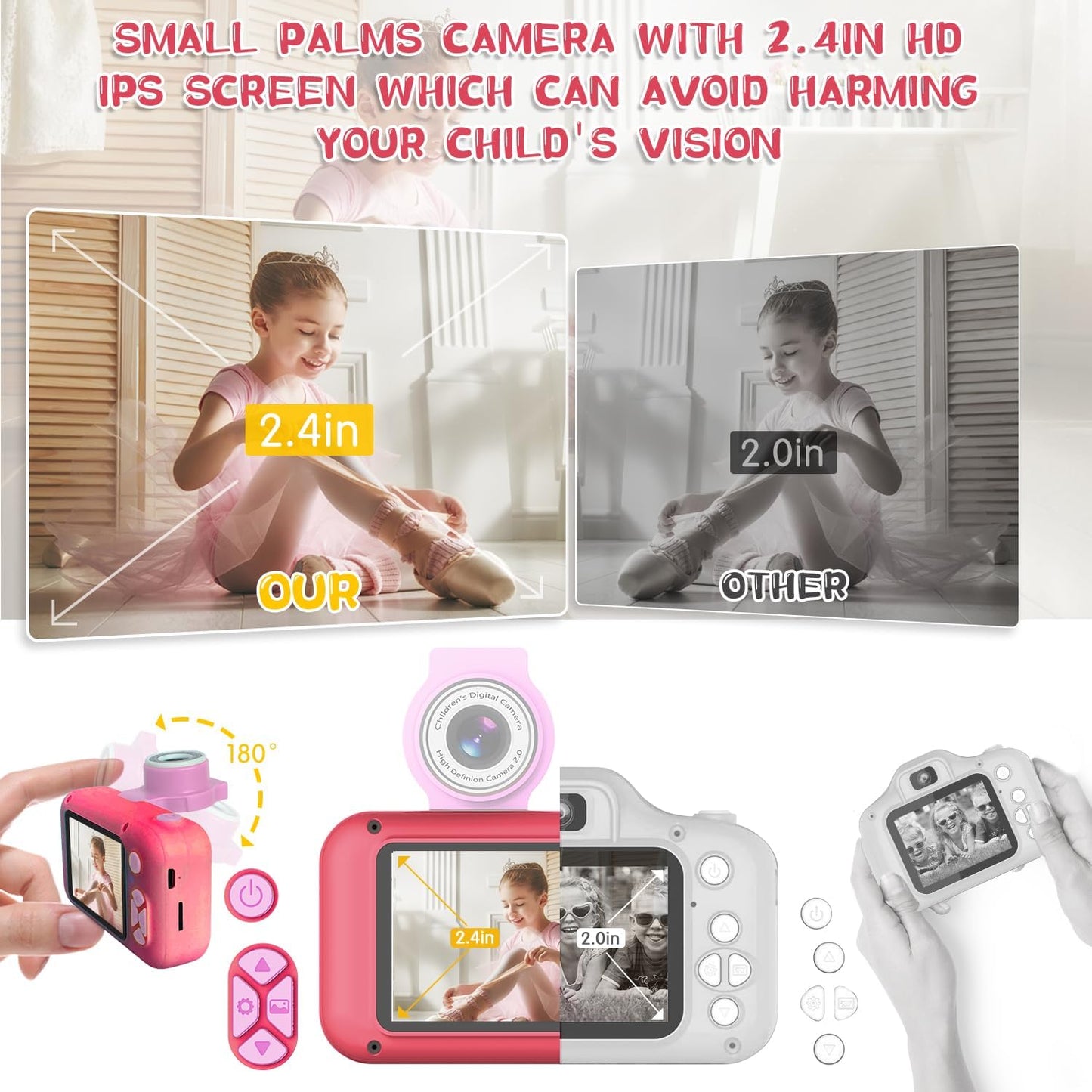 Digital Camera for Kids with 2.4-Inch IPS Screen, 180° Flip Lens, and Built-in Games - Gift for Ages 4-11