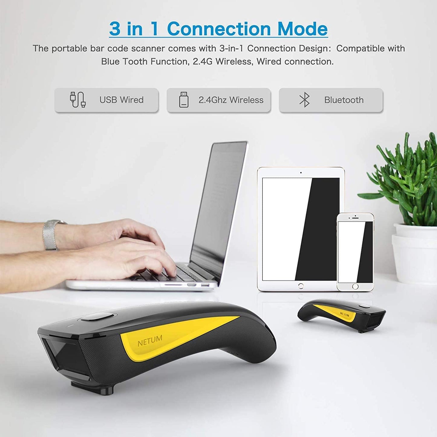 QR Code & Barcode Scanner - Compact Bluetooth-Compatible USB 1D/2D Image Reader for Inventory Management - C750