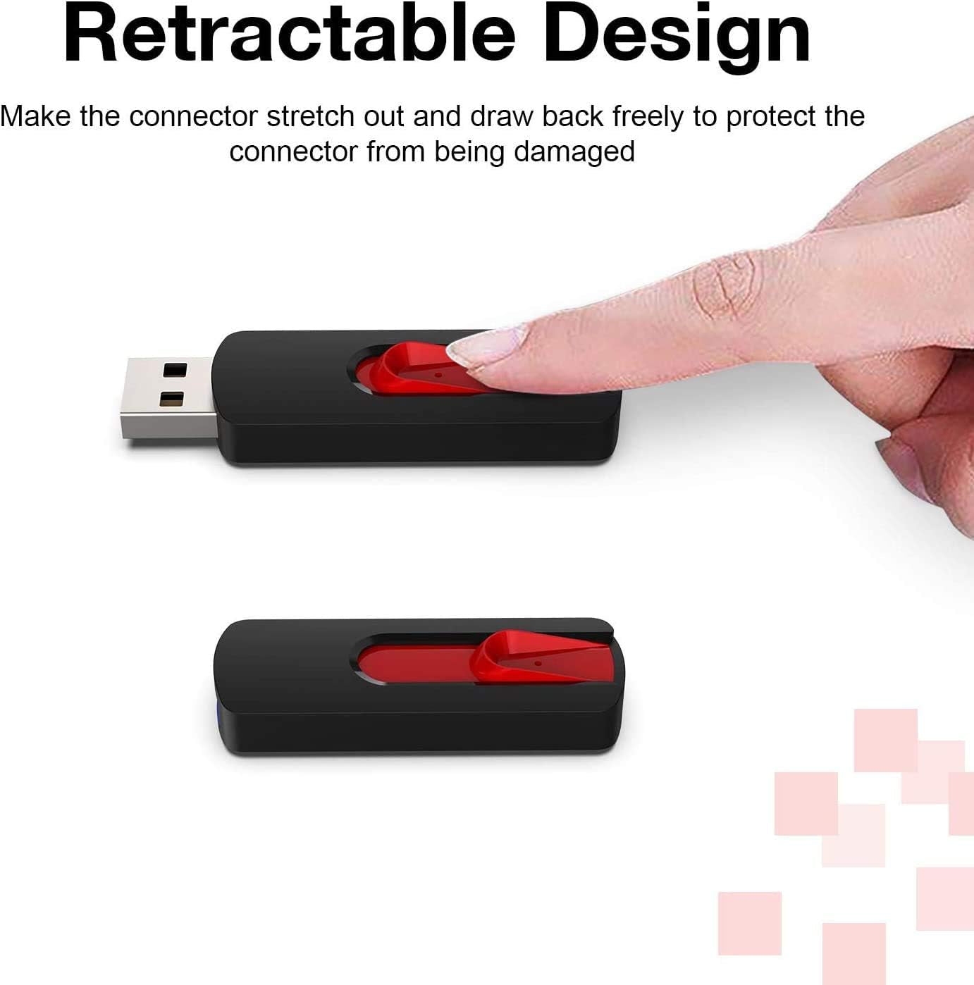 64GB USB Flash Drive - 5-Pack Retractable Memory Sticks (USB 2.0) in Black, Red, Blue, Green, and Purple for Data Storage