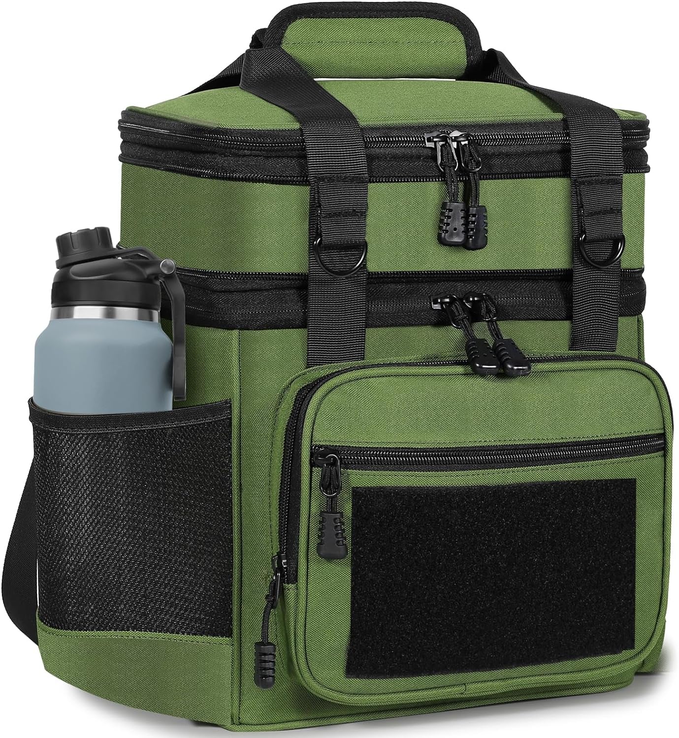 Expandable Tactical Insulated Lunch Box - Double Deck Large Durable Leakproof Cooler Bag for Men and Adults, Black, 16L
