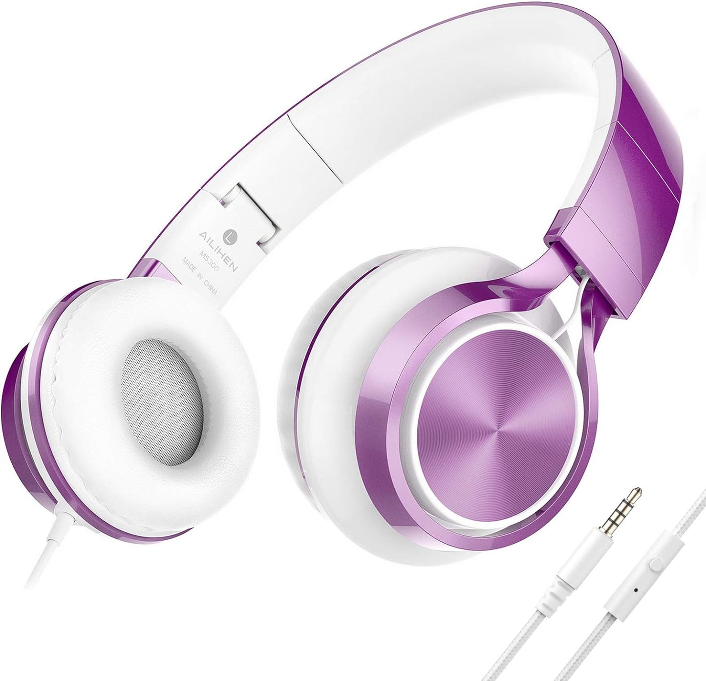 Rose Gold Wired On-Ear Headphones for Kids with Microphone, Adjustable and Foldable Design, Tangle-Free, Compatible with Chromebook and Laptop (3.5mm Jack)