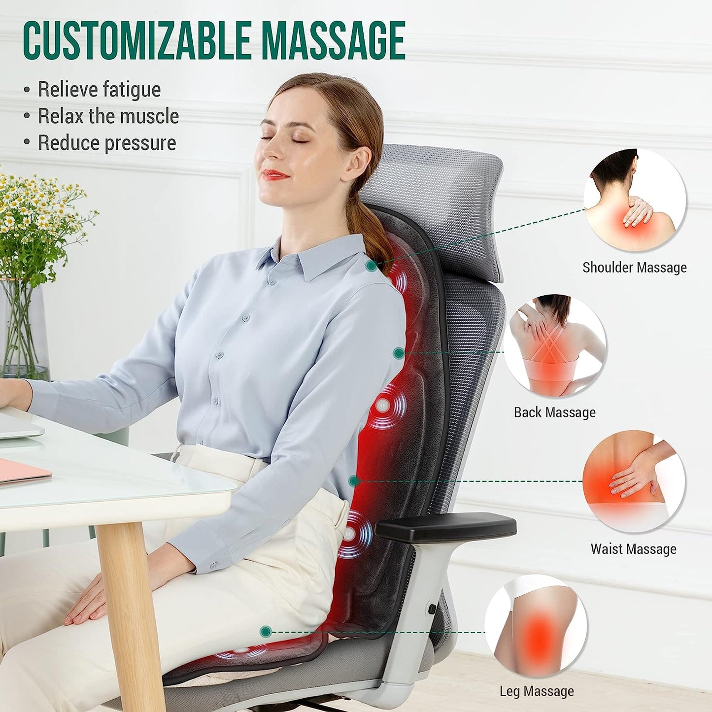 Vibrating Massage Seat Cushion with Heat - 6 Motors and 2 Heat Settings, Back Massager Pad, Ideal Gift for Parents