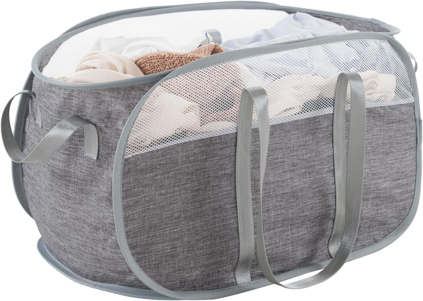 Collapsible Mesh Laundry Basket with Durable Handles and Pockets - Portable and Foldable Clothes Hamper