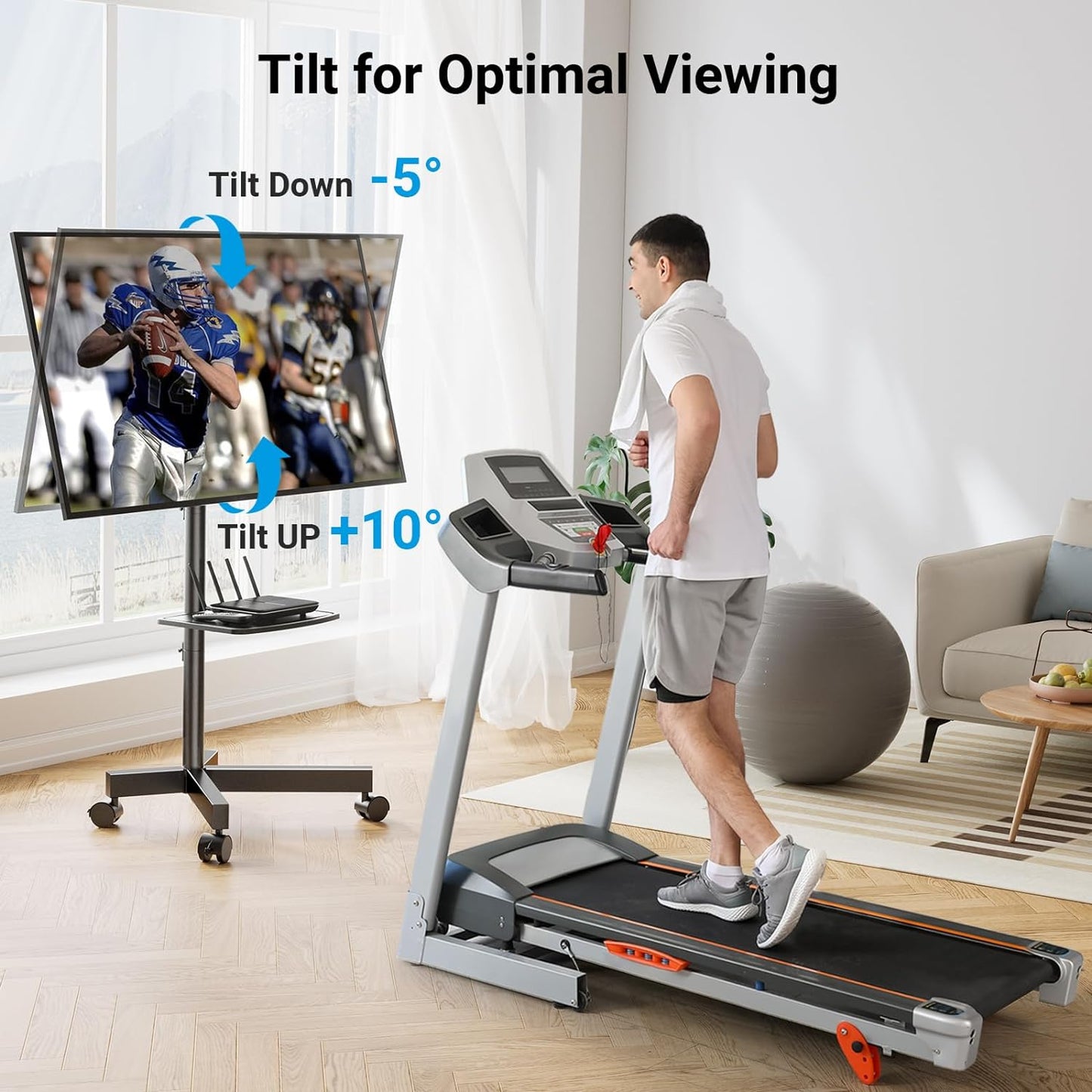 Mobile TV Cart for 23-60 Inch Screens Up to 88 lbs, VESA 400x400, Tilting Stand with Height Adjustable Laptop Shelf, Rolling Floor Stand