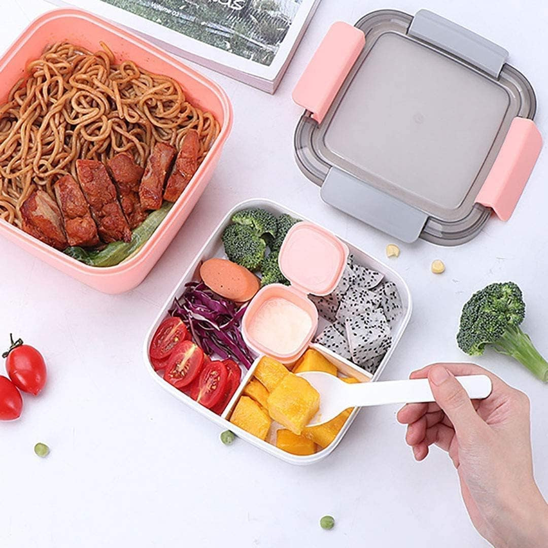 52Oz BPA-Free Salad Lunch Container with Dressing Compartment and 3 Compartments (Pink)
