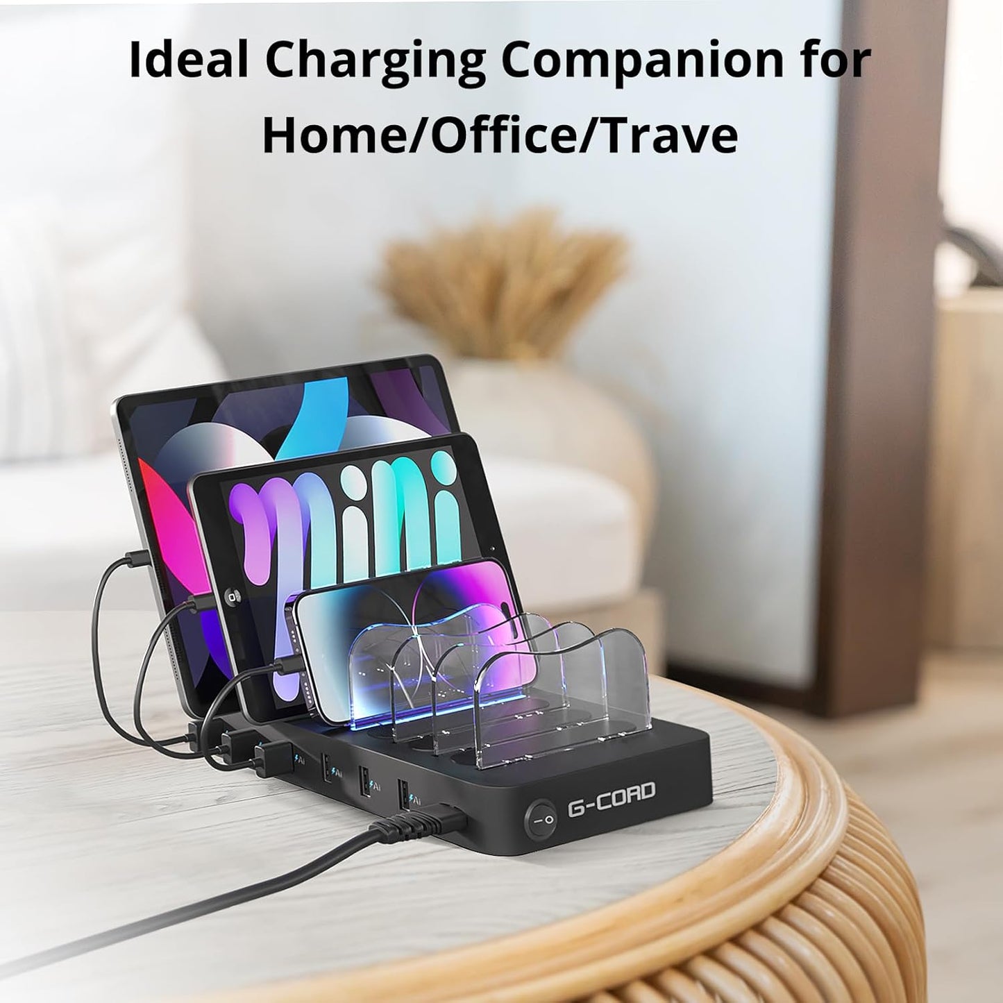 6-Port USB Charging Station with Detachable Docking Station for Smartphones and Tablets, Includes 6 Mixed Cables