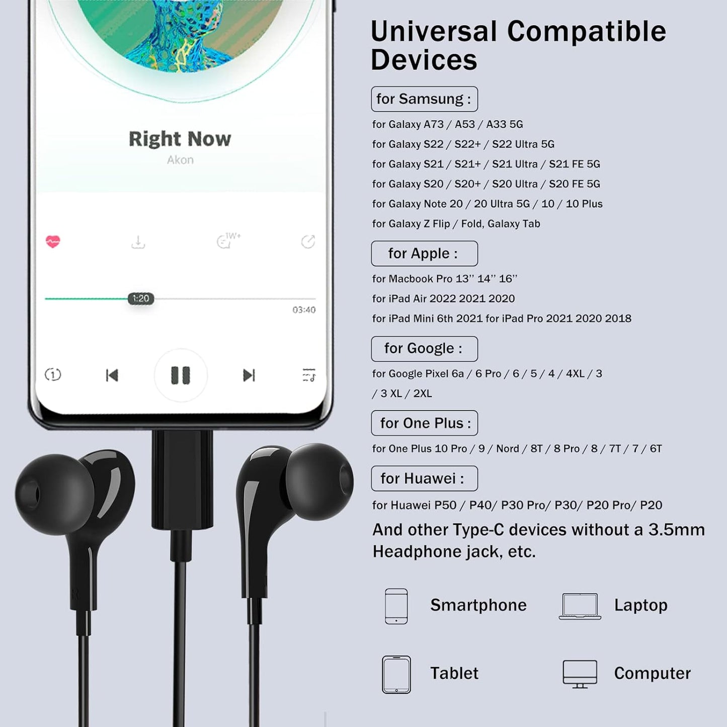 USB-C Noise Cancelling Earbuds with Microphone- Magnetic In-Ear Design