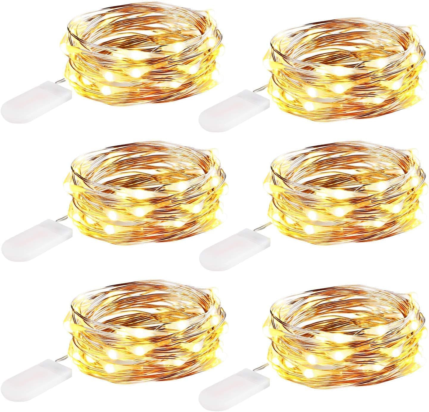 6-Pack Battery-Powered Fairy Lights, 7FT 20LED Mini String Lights for Mason Jar and DIY Table Centerpiece Decorations (Warm White)