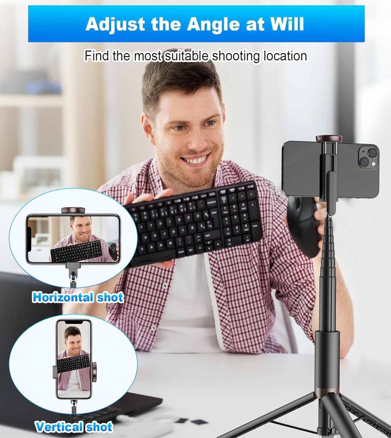 67-Inch All-in-One Travel Tripod and Selfie Stick for Smartphones with Integrated Wireless Remote - Portable, Lightweight, and Extendable for iPhone/Android (Black)