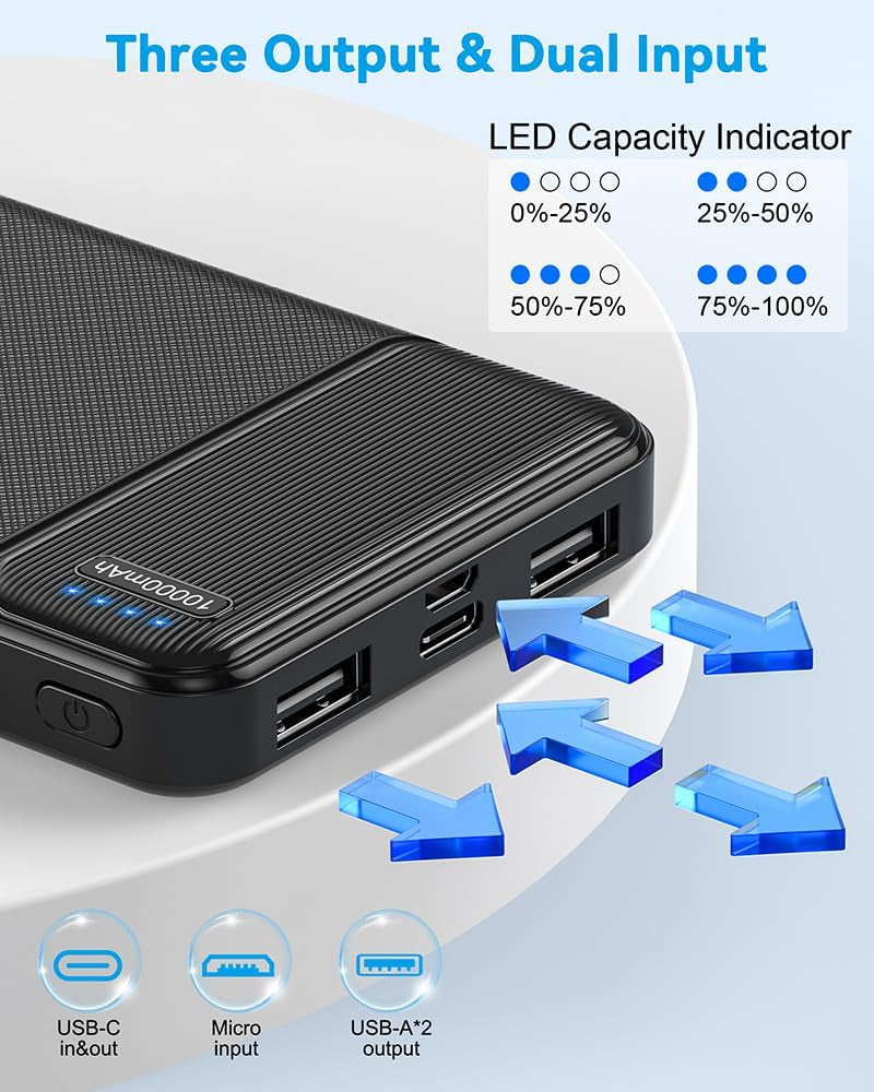2-Pack 10,000mAh USB-C Portable Charger Power Bank with Fast Charging