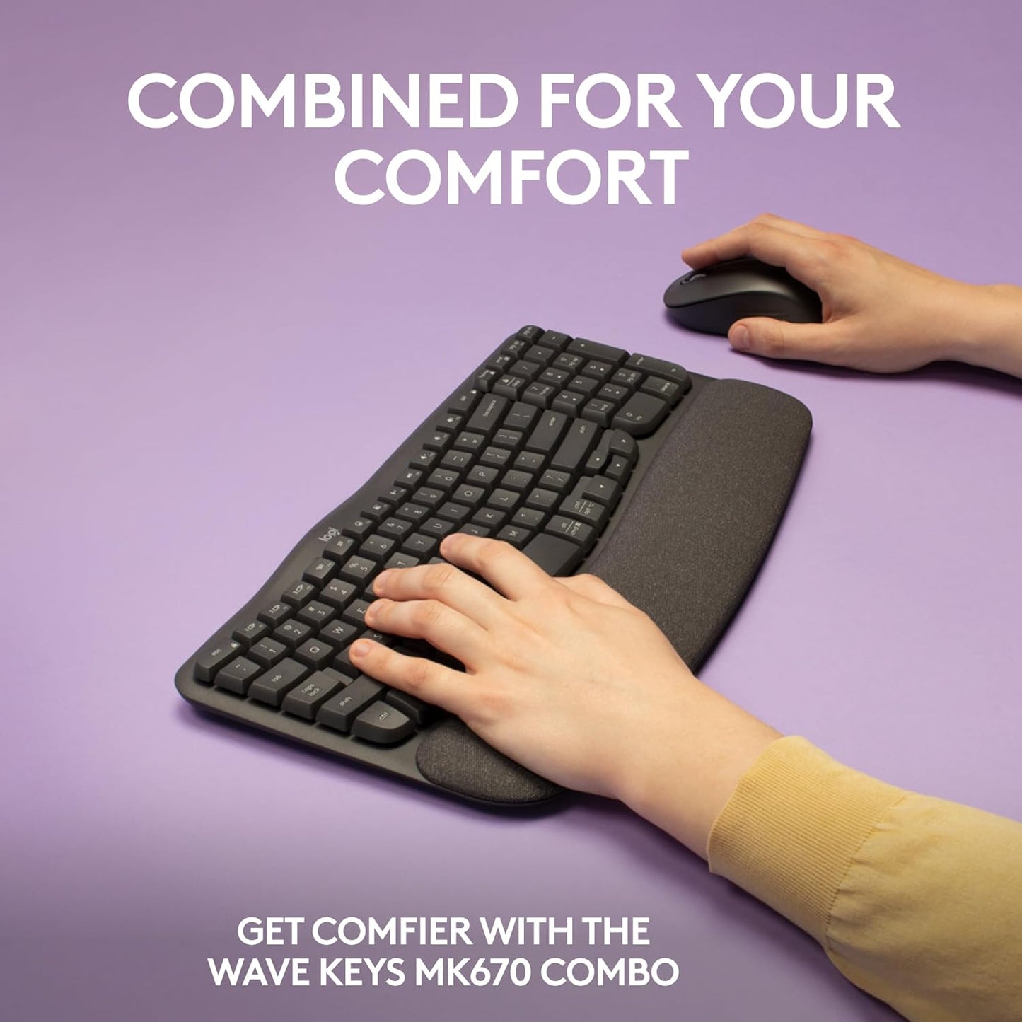 Wireless Ergonomic Keyboard and M550 L Wireless Mouse Combo - Bluetooth and Logi Bolt Compatible, Multi-OS Support