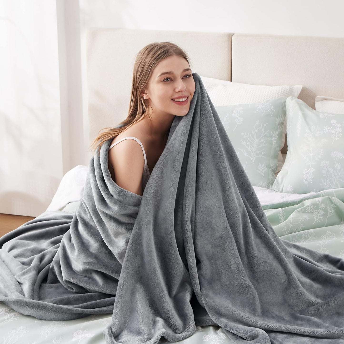 Fleece Throw Blanket for Couch - Grey Throw Blankets, Lightweight Fuzzy Cozy Soft Plush Warm Blankets - 50X60 Inches (Grey)