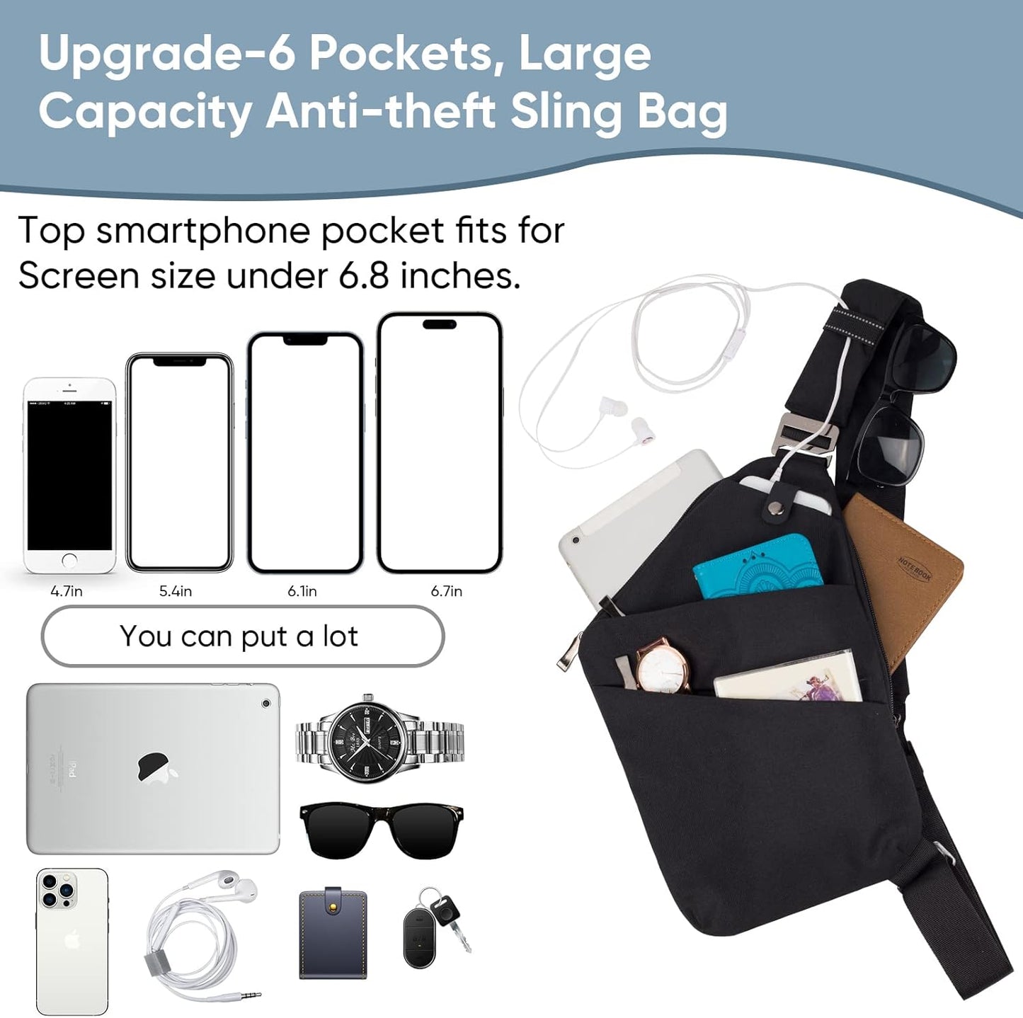 Anti-Theft Crossbody Sling Bag for Men and Women