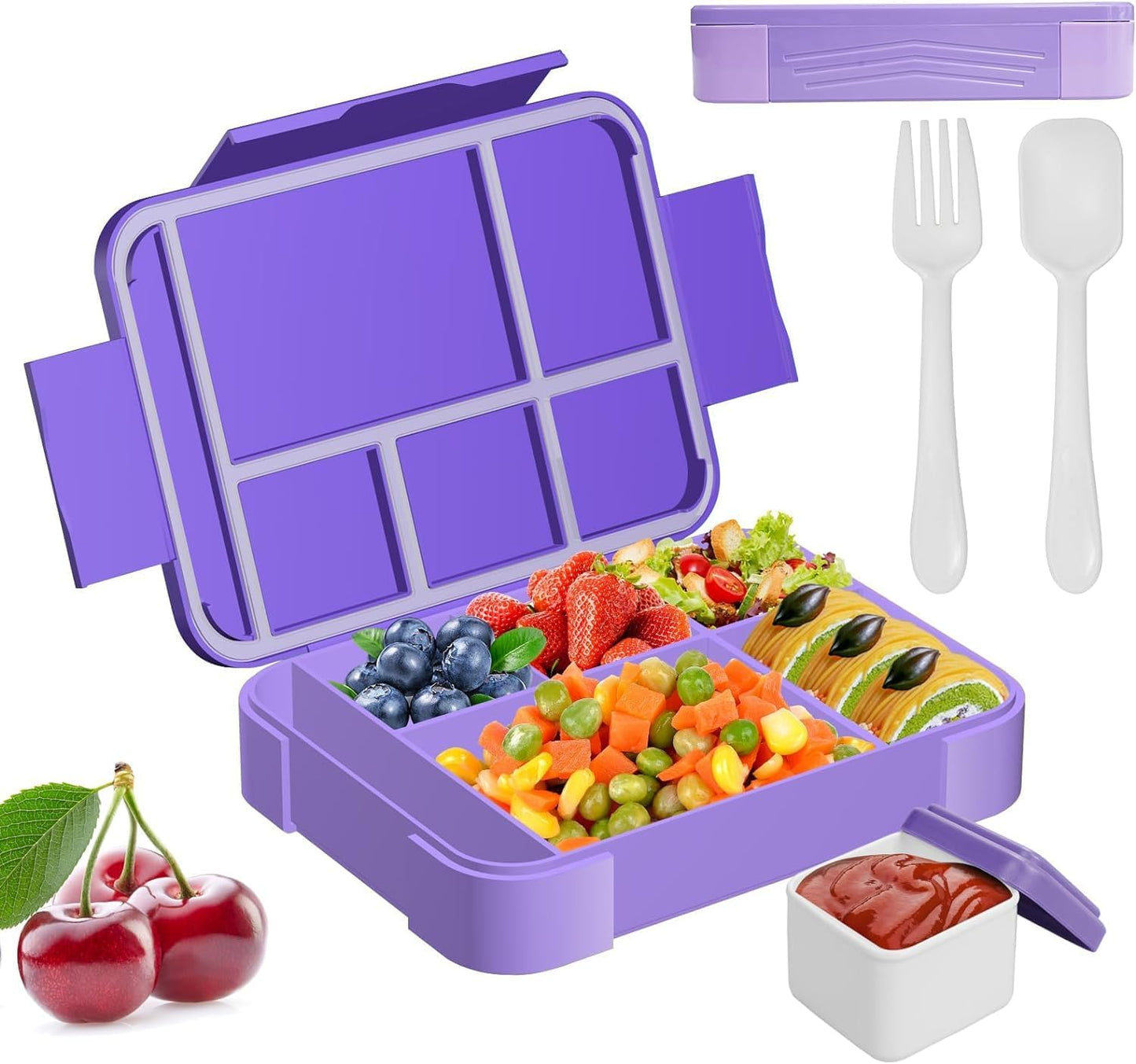 Lunnch Box for Kids and Adults - Leak-Proof Lunch Container with 5 Compartments, BPA Free, Dishwasher Safe