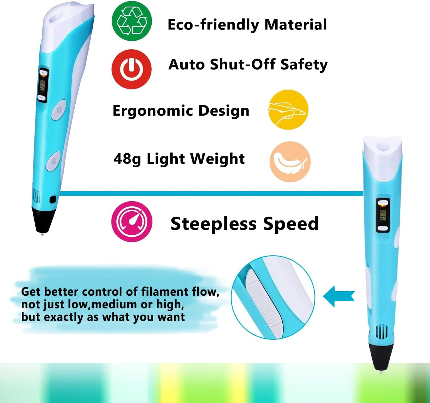 3D Printing Pen for Kids and Adults with Stencil Book and 12 Colors of PLA Filament Refills