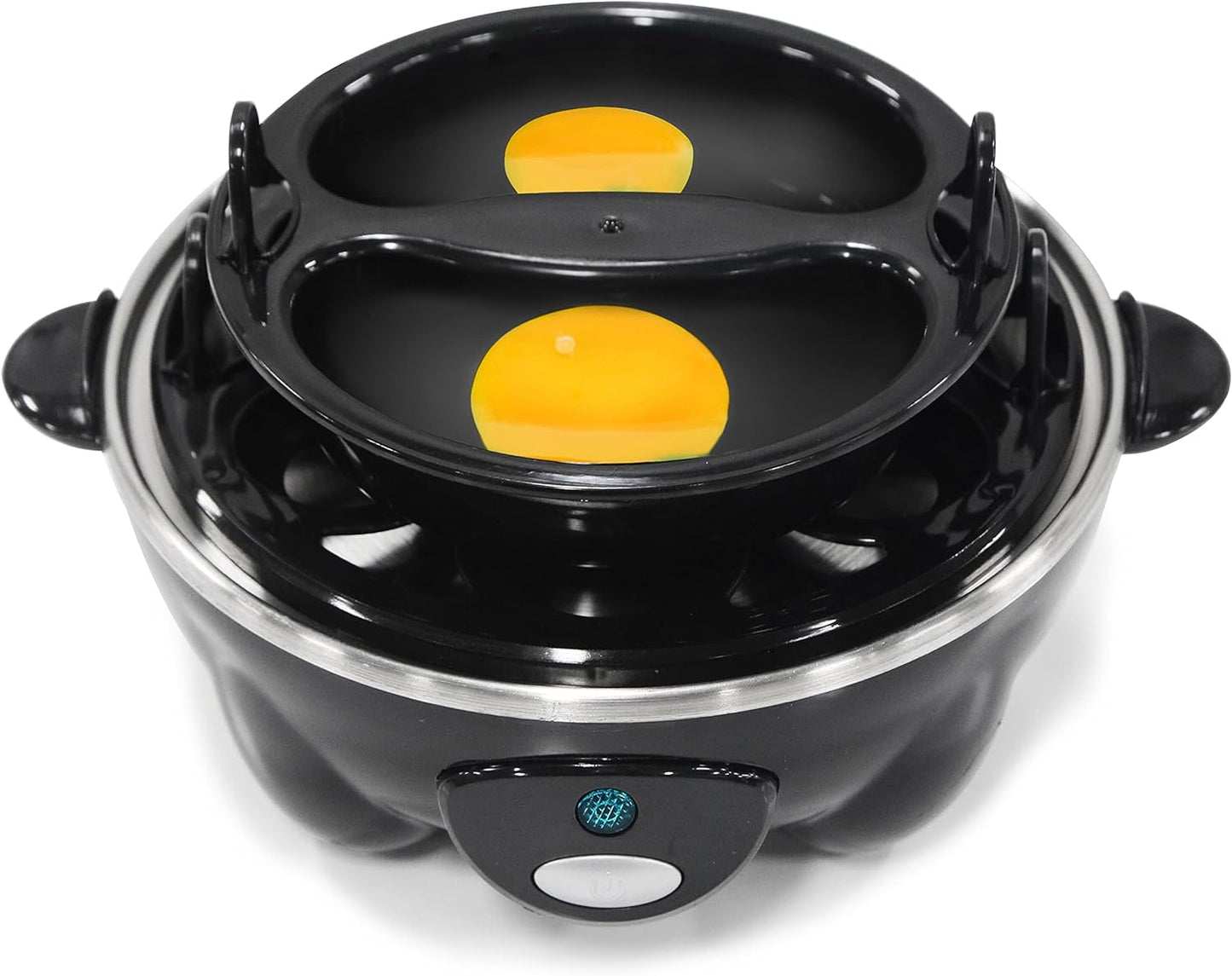 EGC-007B Rapid Egg Cooker - Prepare 7 Easy-to-Peel Hard, Medium, and Soft Boiled Eggs, Poached Eggs, and Omelets with Auto Shut-Off, Alarm Feature, and Included 16-Recipe Booklet, BPA-Free, Black