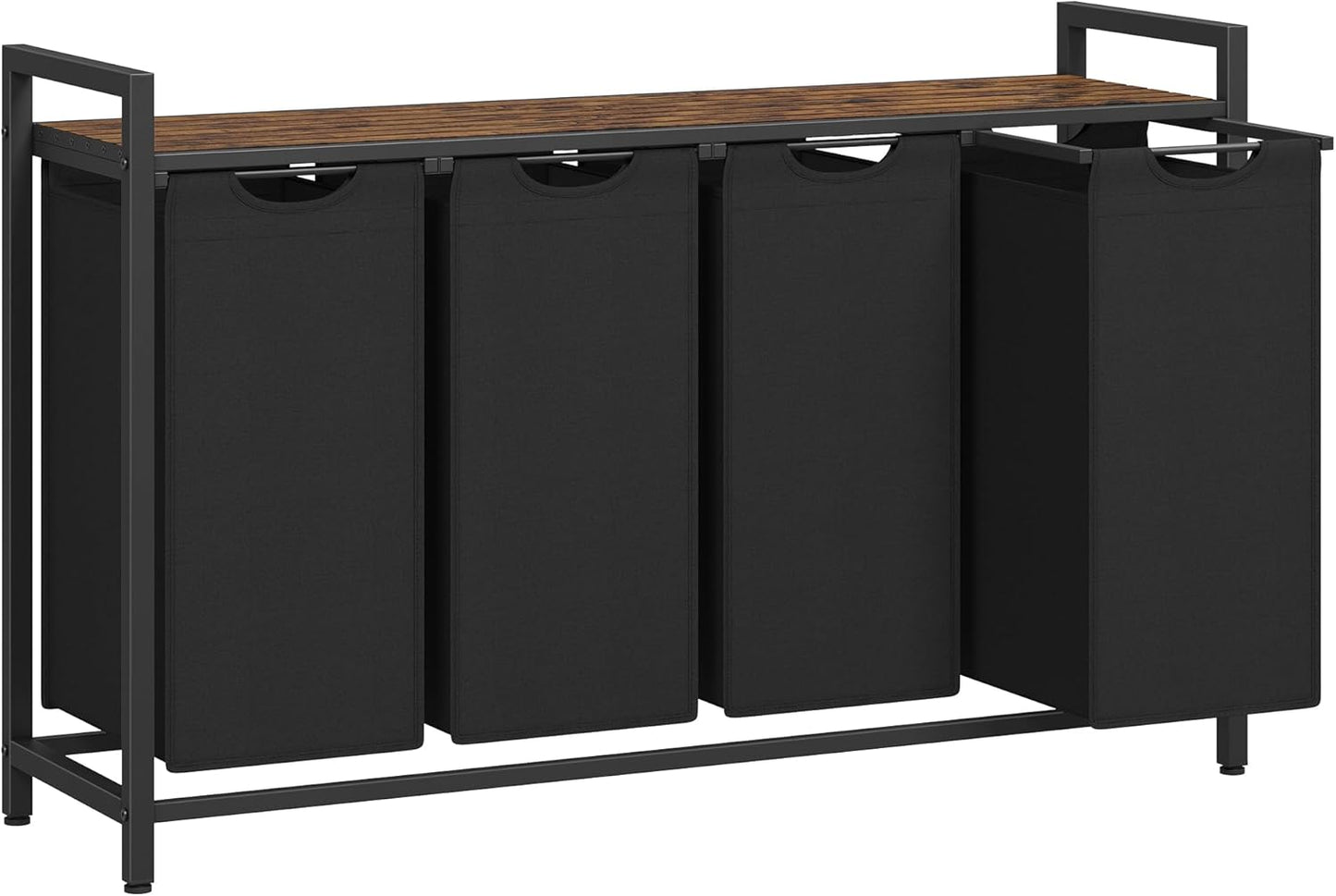Rustic Brown and Black Laundry Hamper with Metal Frame, Dual Pull-Out Removable Bags, and Shelf - (46L), 28.8 x 13 x 28.4 Inches