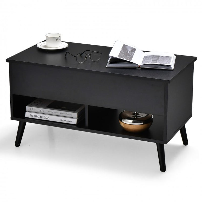 31.5-Inch Lift-Top Coffee Table with Concealed Storage and Dual Open Shelves