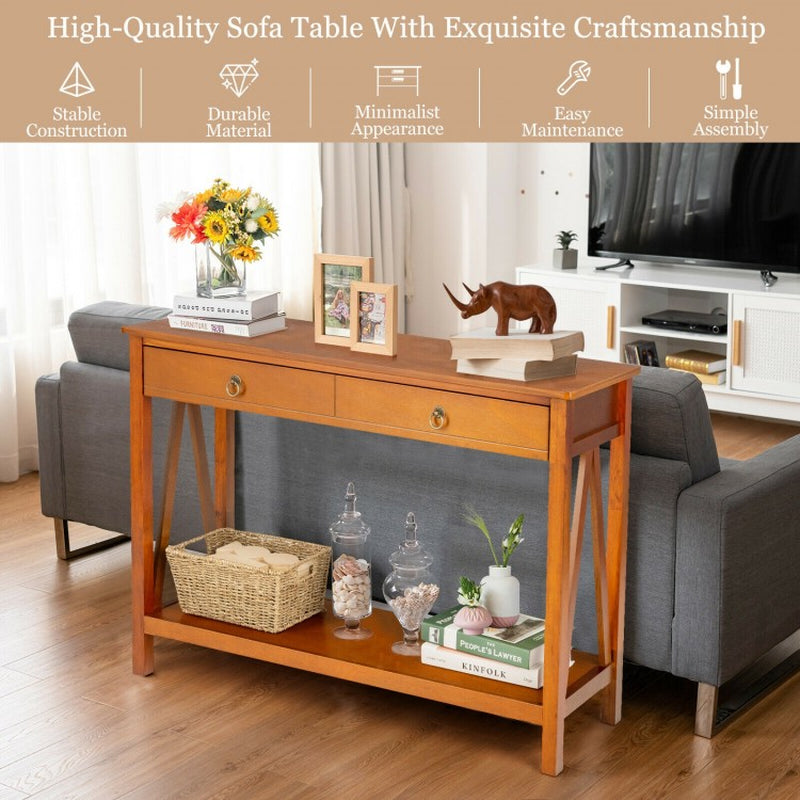 Entryway Console Table with Dual Drawer Storage and Shelf
