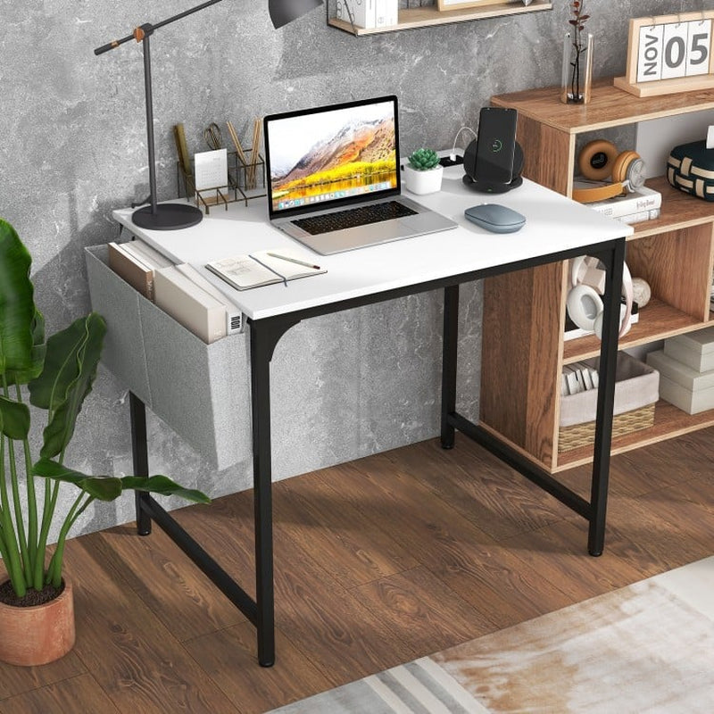 32-Inch Home Office Desk with Integrated Charging Station, Storage Bag, and Headphone Hook