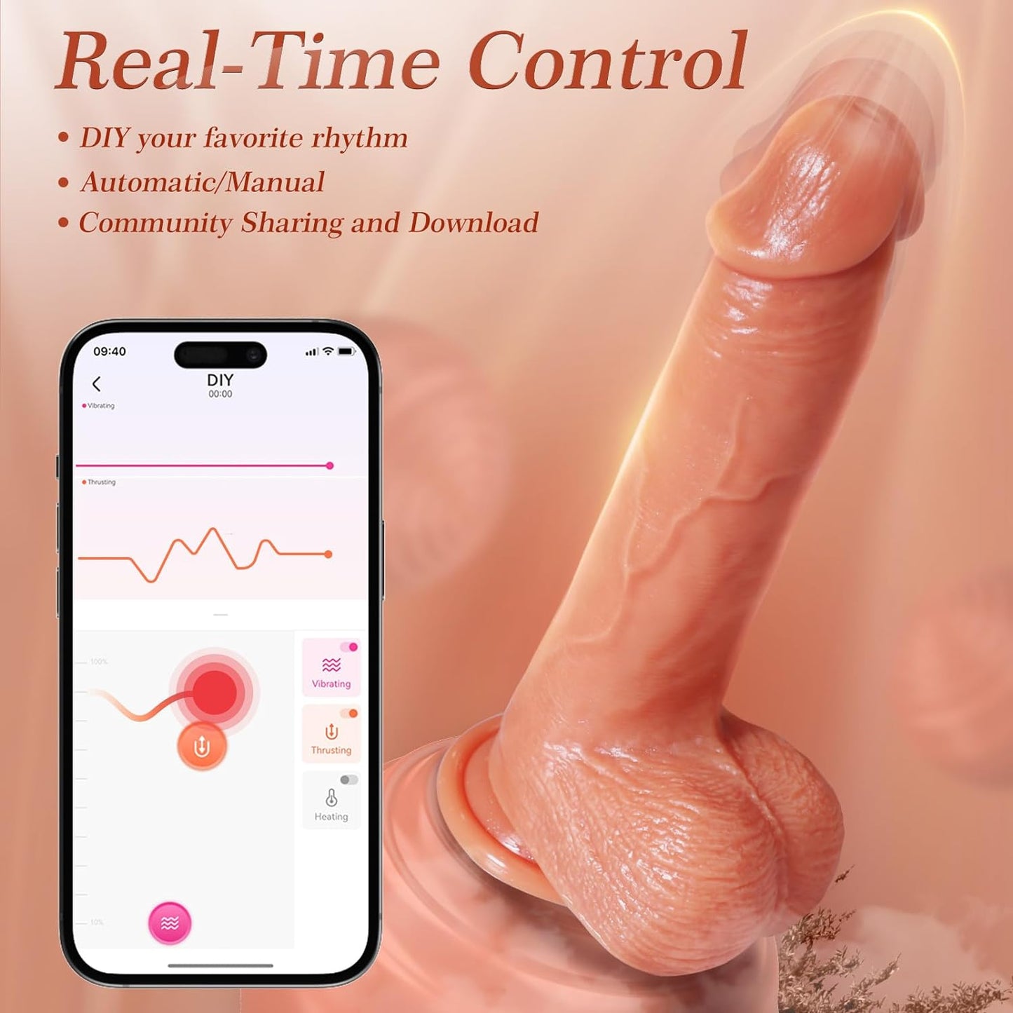 Dildo Thrusting Dildos Realistic Vibrator - Vibrators Adult Sex Toys for Women,Silicone 8 Inch Suction Cup Dildo Fake Penis Anal G-Spot Stimulator and Couple Pleasure with 5 Thrusting & Vibrating Mode