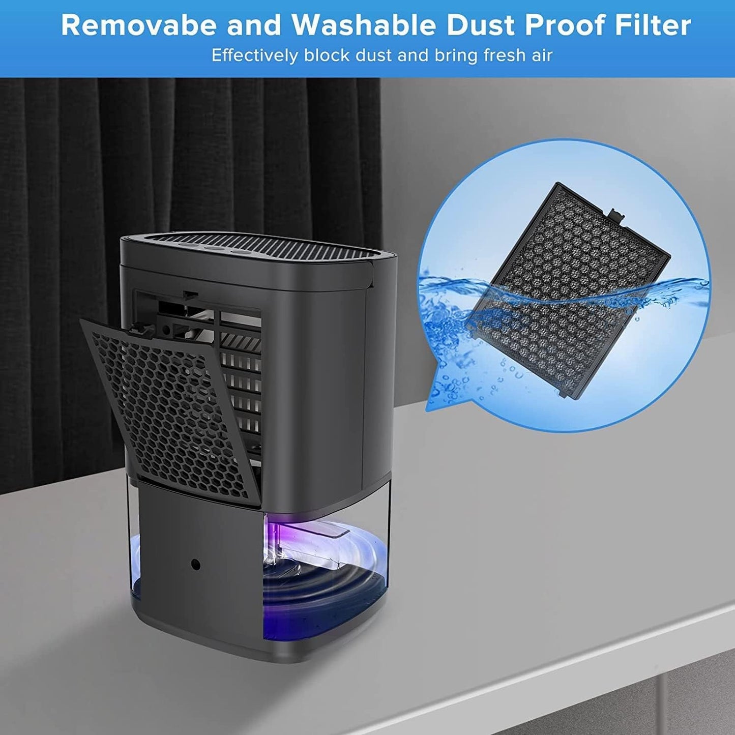 Compact 35 OZ Dehumidifier for Home with Auto-Off Feature, Portable Mini Unit for Bedroom, Bathroom, RV, and Closet, 7-Color LED Lights and Sleep Mode, Black