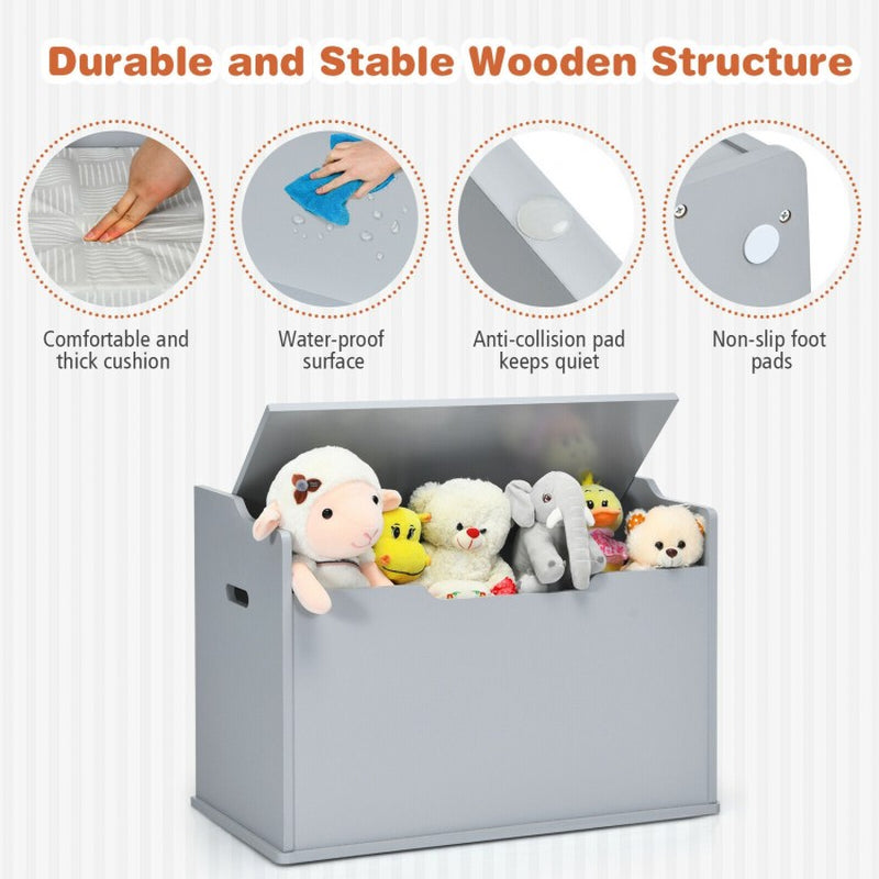 Children's Wooden Flip-Top Storage Chest Bench with Cushioned Hinge