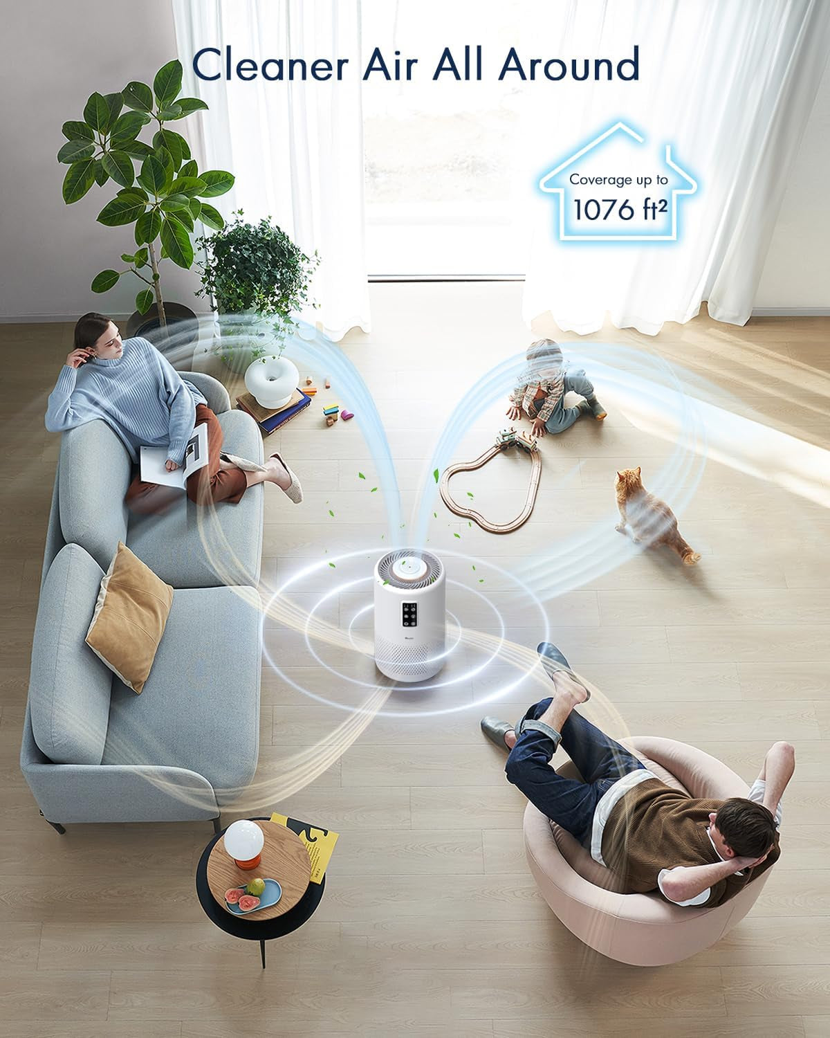 Large Room Air Purifier with H13 True HEPA Filter, Night Light, and Fragrance Sponge - (Covers up to 1076 ft²)
