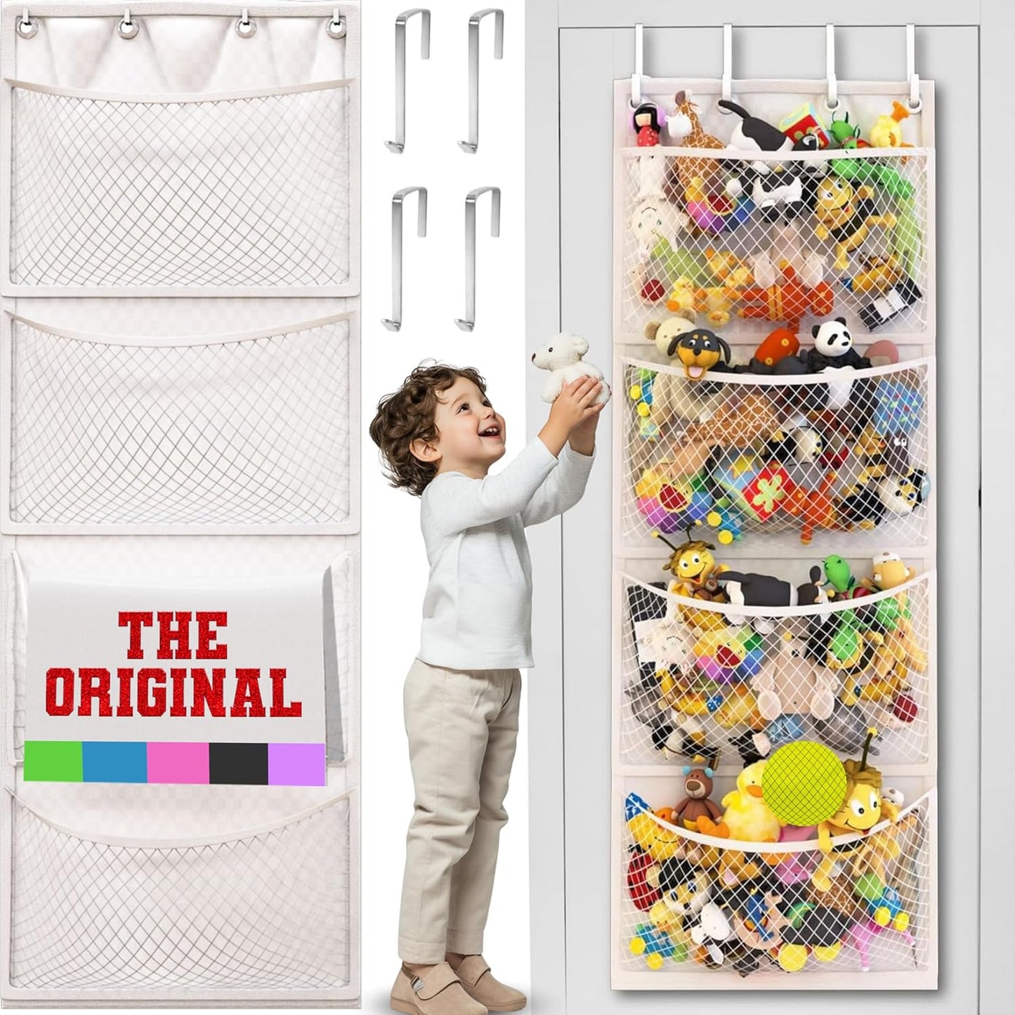 Stuffed Animal Storage Organizer - Over-Door Solution Plush Toy, Baby Accessory Storage, Large Capacity Hammock