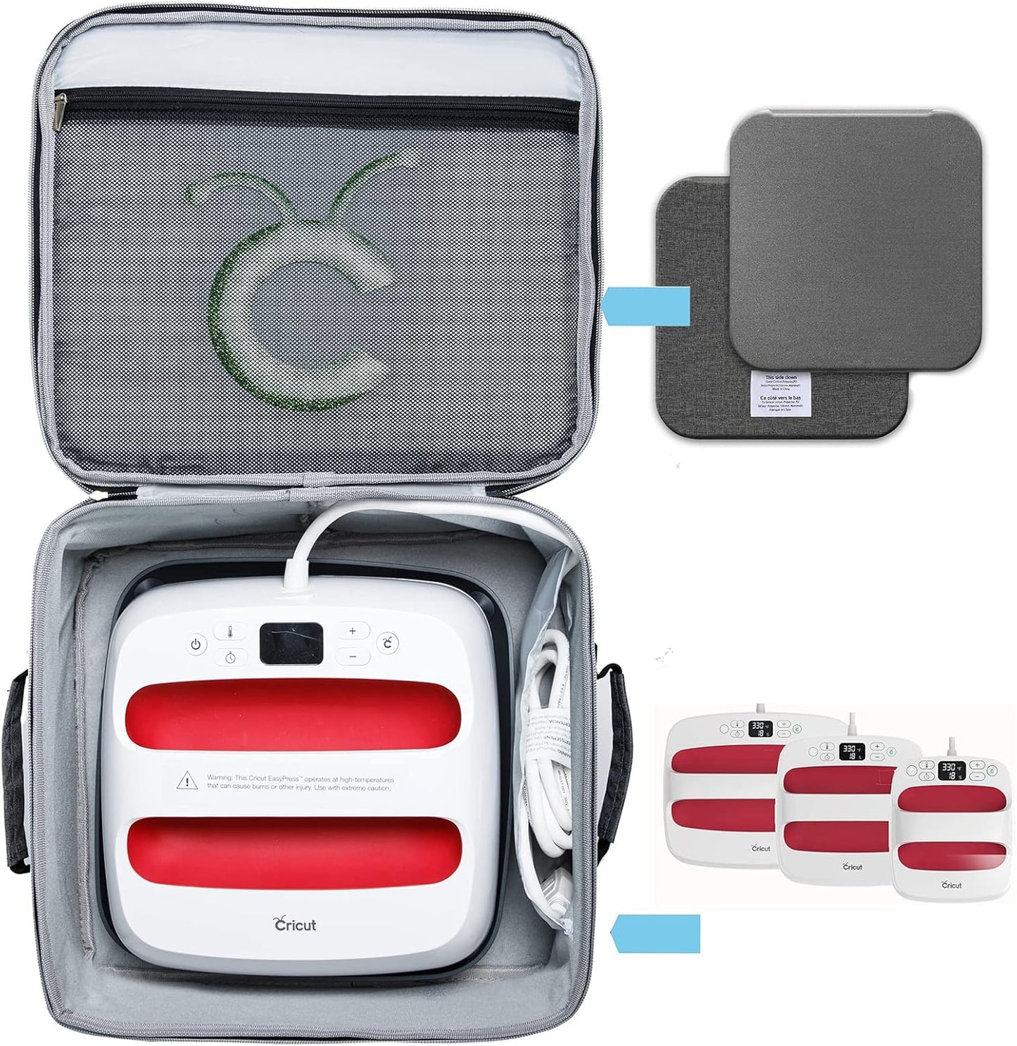 Double-Layer Carrying Case for Cricut EasyPress 2 (12"x10" and 9"x9") with Accessory Pocket and Heat Press Mat Compatibility
