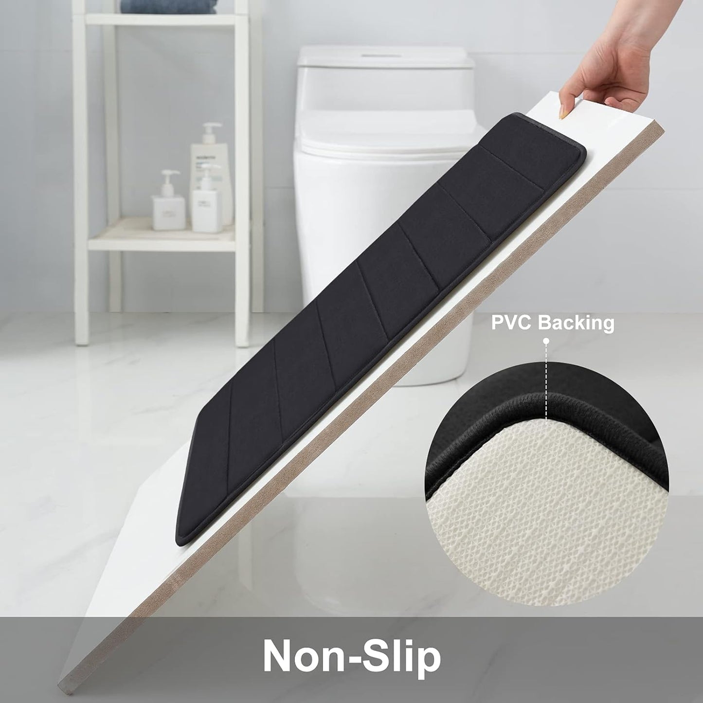 Memory Foam Non-Slip Bath Mat with Absorbent Rubber Backing for Kitchen and Bathroom Floors, 16" x 24", Black