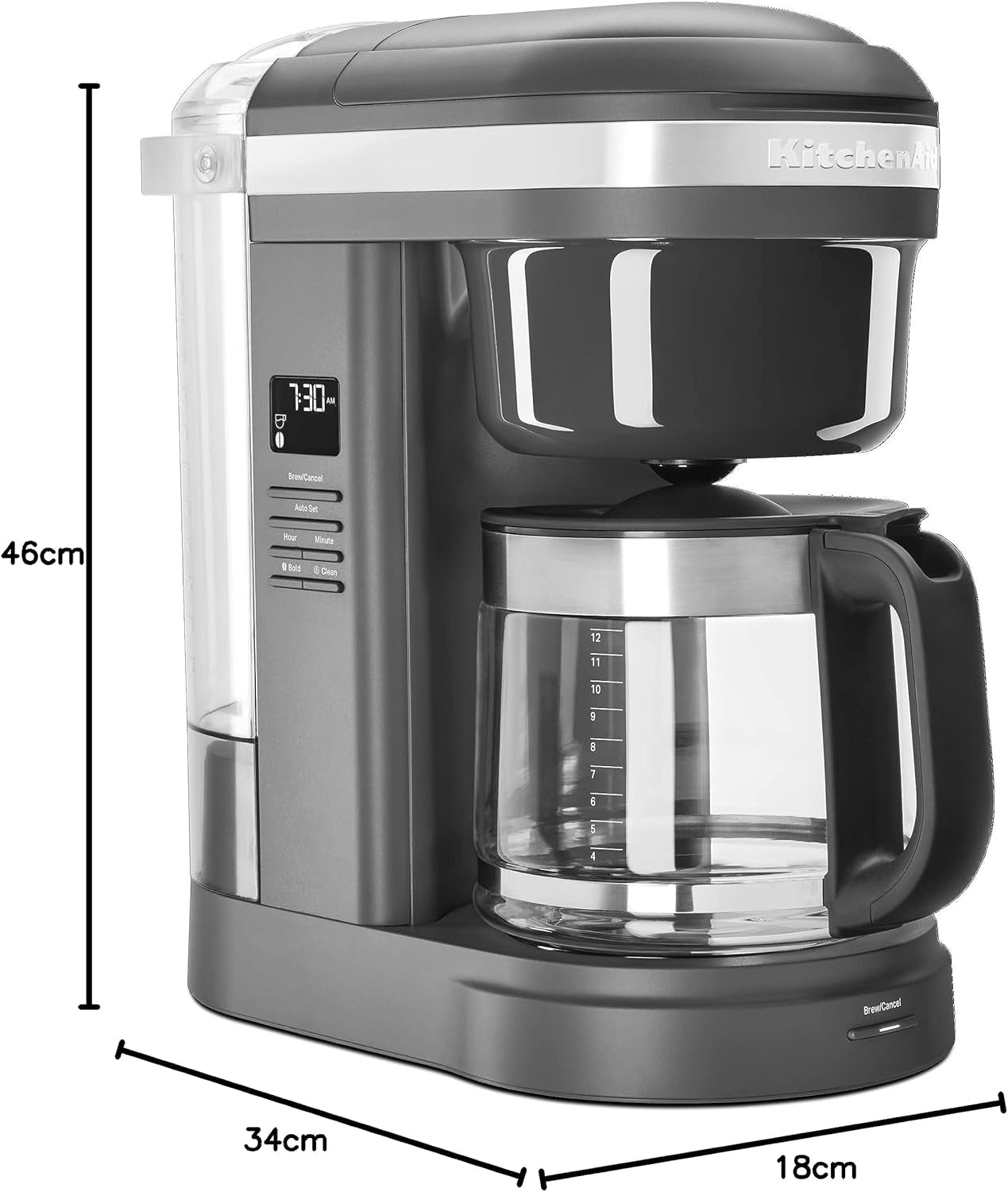 12 Cup Drip Coffee Maker with Spiral Showerhead, Matte Charcoal Grey, KCM1208DG