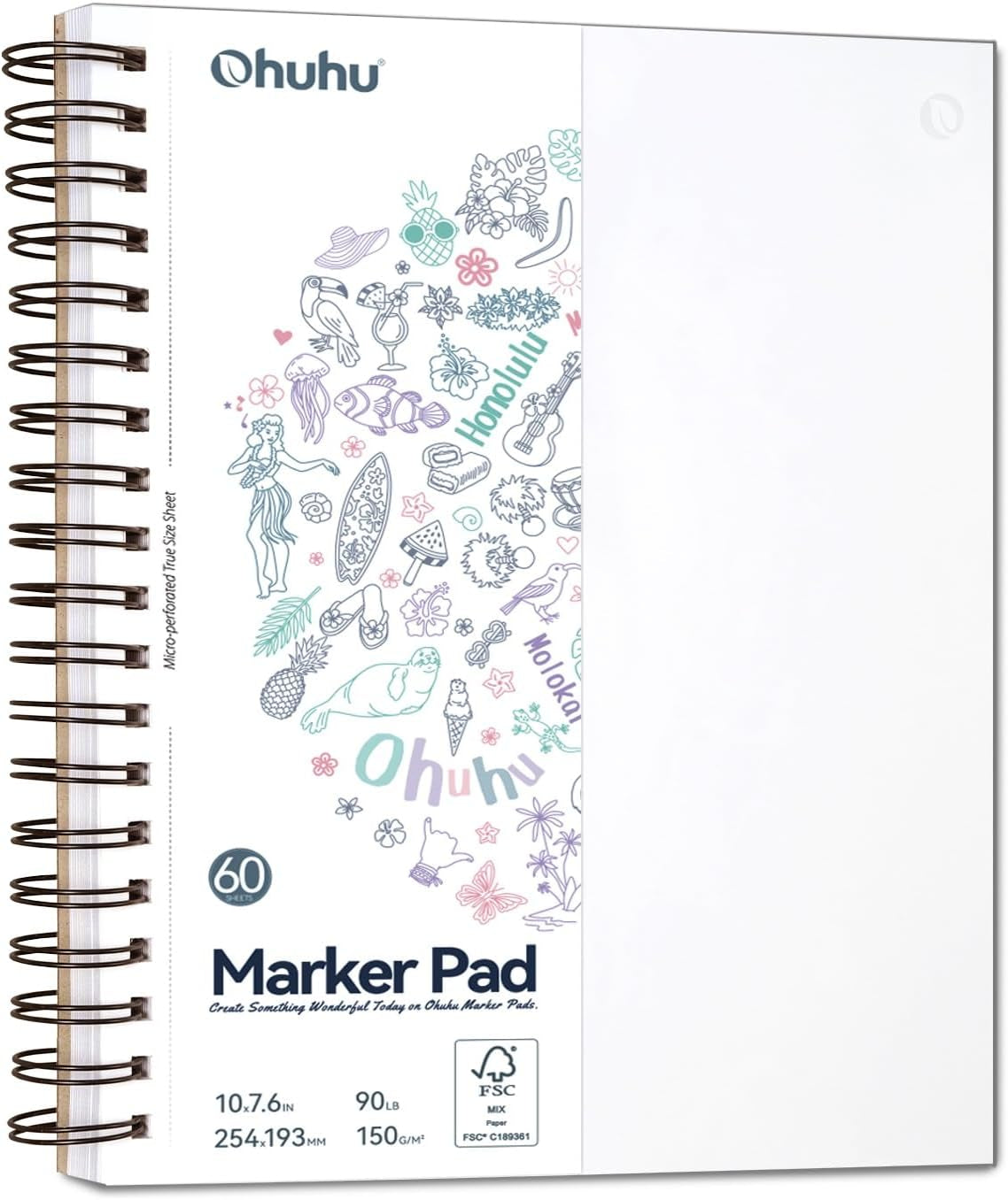 Double-Sided Marker Pads Art Sketchbook - 7.6" x 10" Large Format - 90LB/150GSM Smooth Bleedproof Paper - 60 Sheets/120 Pages