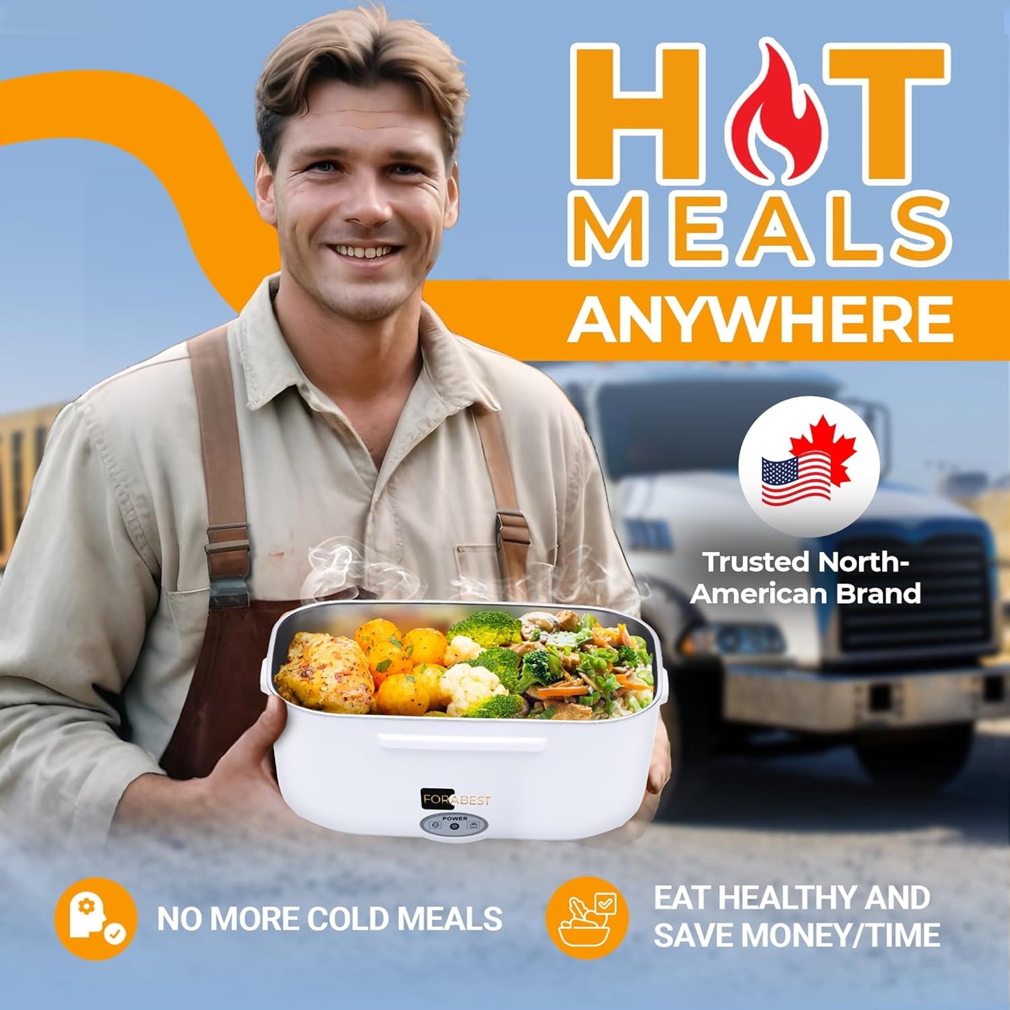 Electric Lunch Box Food Heater - 80W Portable Tiffin for Car/Truck (12/24V) & Office (110/220V) - 1.5L Heated Lunch Container