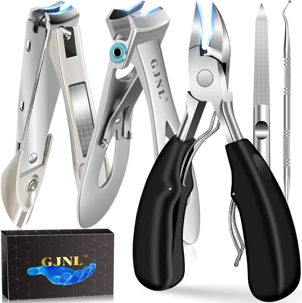 Professional Toenail Clippers for Seniors - 37mm/16mm Wide Jaw Opening, Heavy Duty 5-Piece Set for Thick Nails, Ideal Gift for Men and Women (Silver)