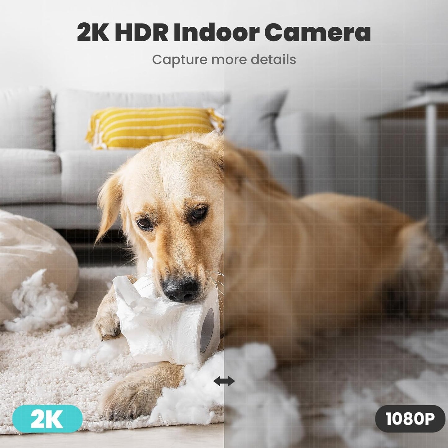 (Set of 2) 2K Indoor Security Camera System - 360° Pet Monitoring with Mobile App, Motion Detection, IR Night Vision, Two-Way Audio, Wireless Baby/Nanny Monitor, Compatible with Alexa
