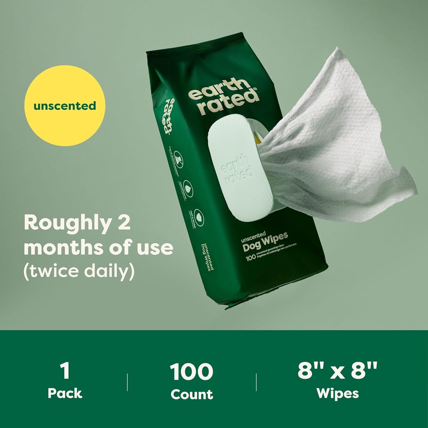 Dog Hypoallergenic Wipes - Cleaning, Odor-Controlling Grooming Wipes, Puppy, Adult Dogs, Unscented, 100 Count