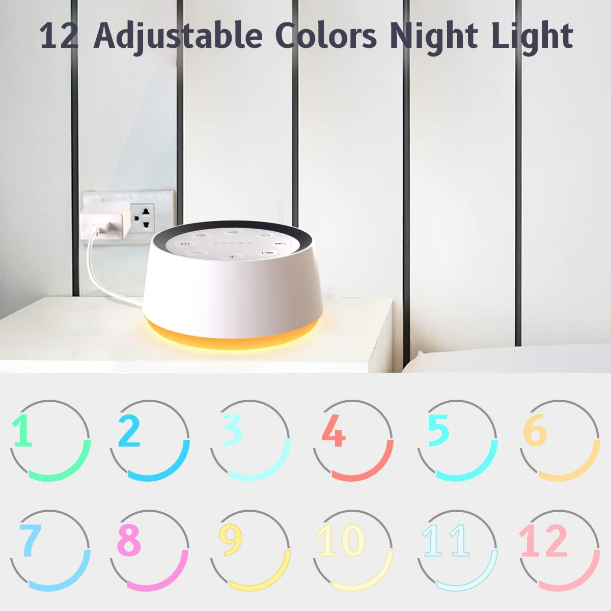 Sound Machine -30 Soothing Sounds, 12-Color Night Light - White Noise Device, Memory Function, 36 Volume Levels, Timers