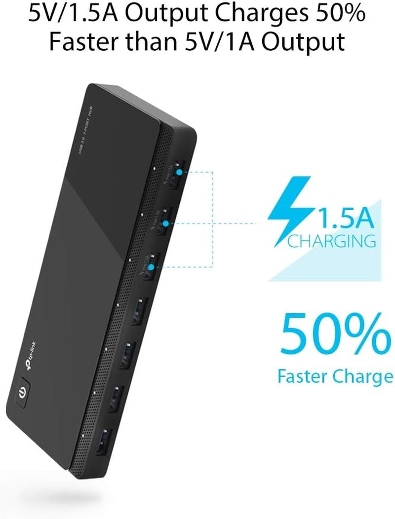 2nd Generation 7-Port USB 3.0 Ultra Slim Hub with 3 BC 1.2 Charging Ports (5V/1.5A) - Featuring Power On/Off Button